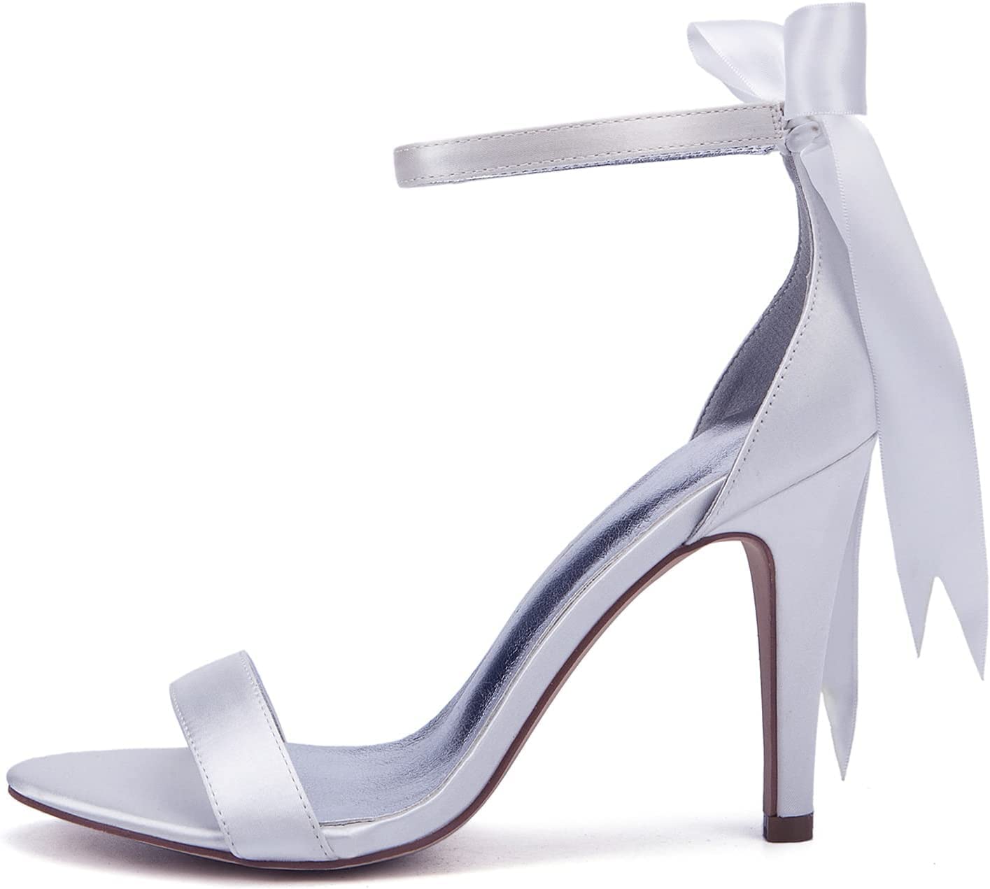 Elegant Blue Satin Heeled Sandals for Women - Pointed Toe Stiletto Wedding Shoes with Bow Open Toe Bridal Pumps | Perfect for Weddings, Evening Parties & Special Occasions (Size: 7 UK)