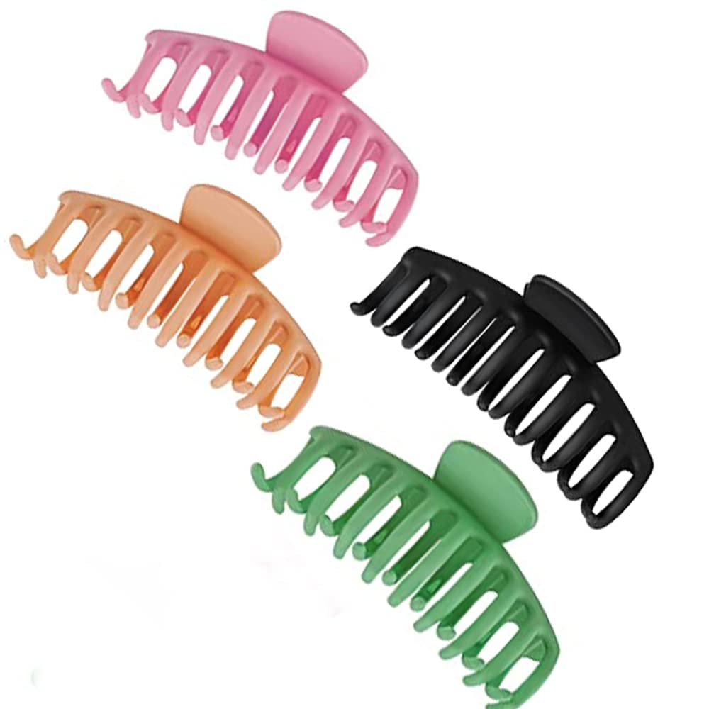 Chic & Sleek Hair Claw Clips for Women - Strong Hold Hair Clips for Thick Hair - 4 Inch Non-Slip Fashion Hair Accessories in Pink, Khaki, Green & Black - Perfect for Everyday Styling, Work, Gym & Casual Outings