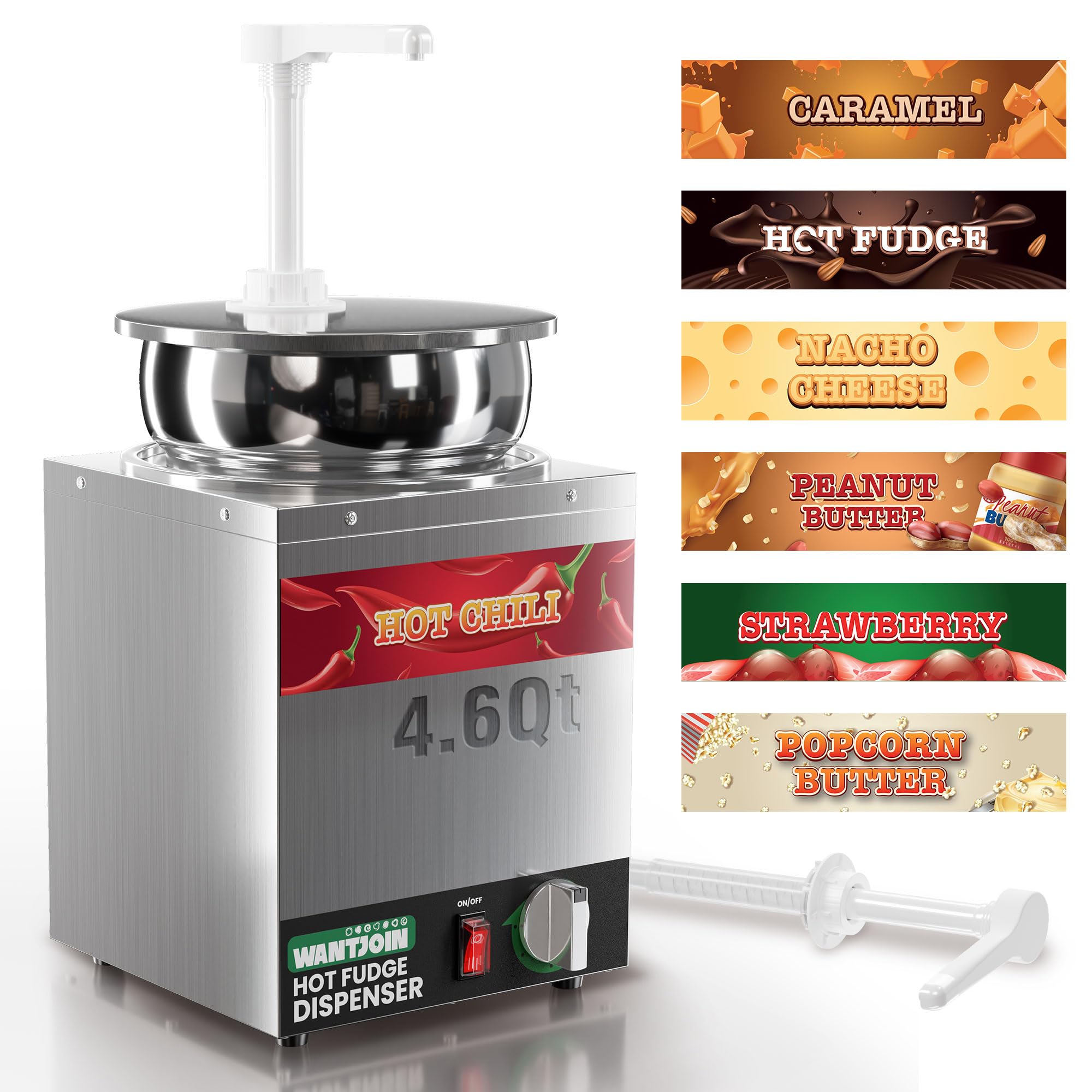 Stainless Steel Nacho Cheese Dispenser with Pump - 4.6Qt Electric Cheese Warmer with 5-Level Temperature Control - Perfect for Hot Fudge, Caramel & Cheese Sauce - Ideal for Movie Nights, Parties & Restaurant Use