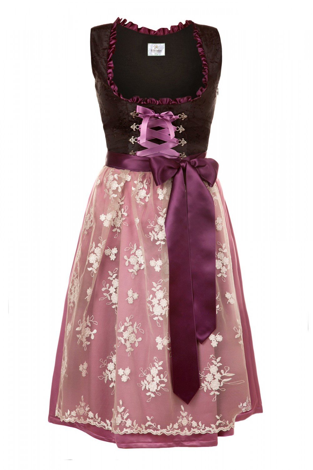Bavarian Women's Midi Dirndl Dress 2-Piece Set with Apron - Black & Purple Traditional German Costume for Oktoberfest, Halloween & Cultural Events