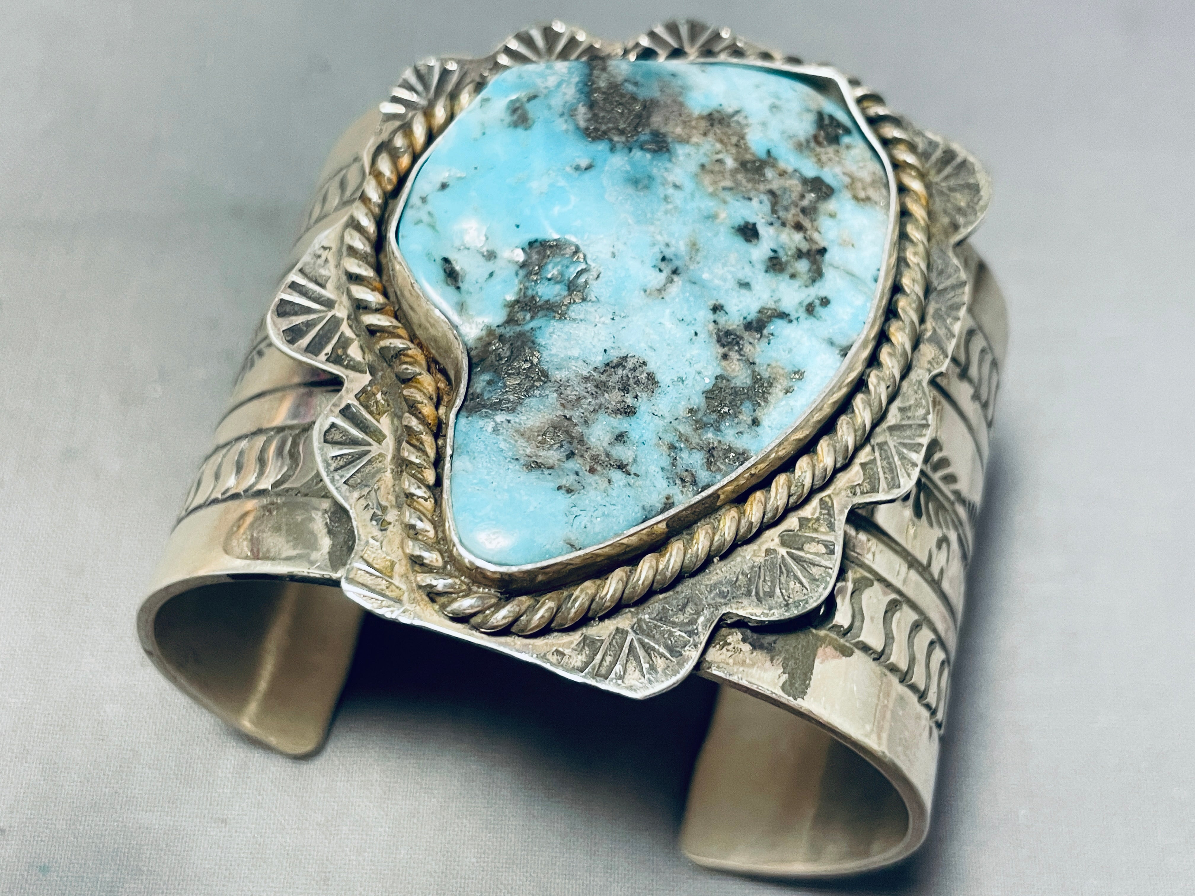 158g Stunning Native American Navajo Morenci Turquoise Sterling Silver Bracelet - Handmade Jewelry for Women, Boho Chic Accessory for Casual & Formal Wear