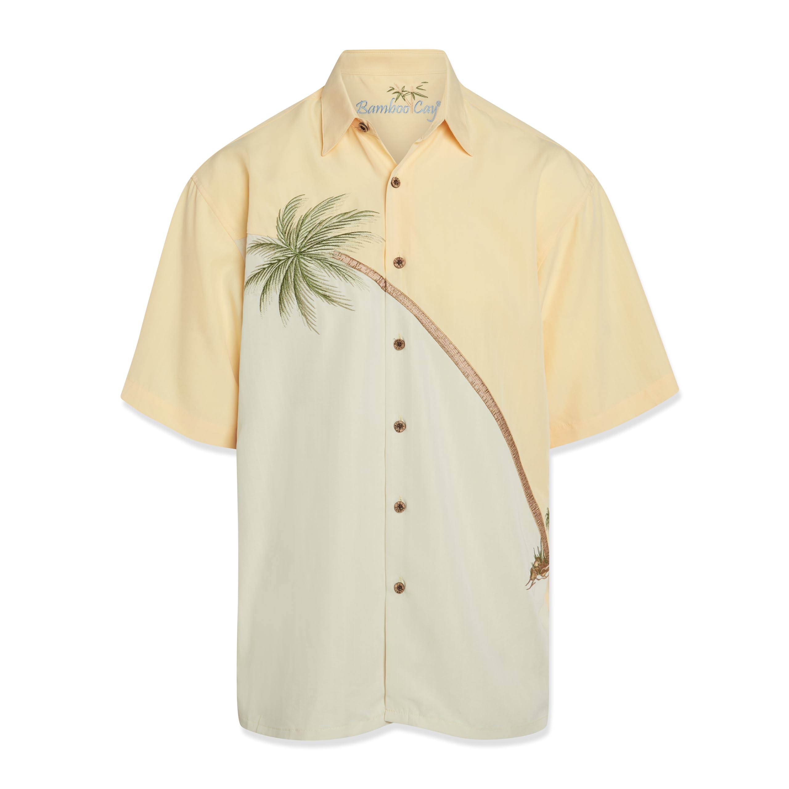 Bamboo Cay Men's Short Sleeve Tropical Shirt - Embroidered Woven Casual Hawaiian Shirt for Beach Vacation, Summer Party & Outdoor Activities