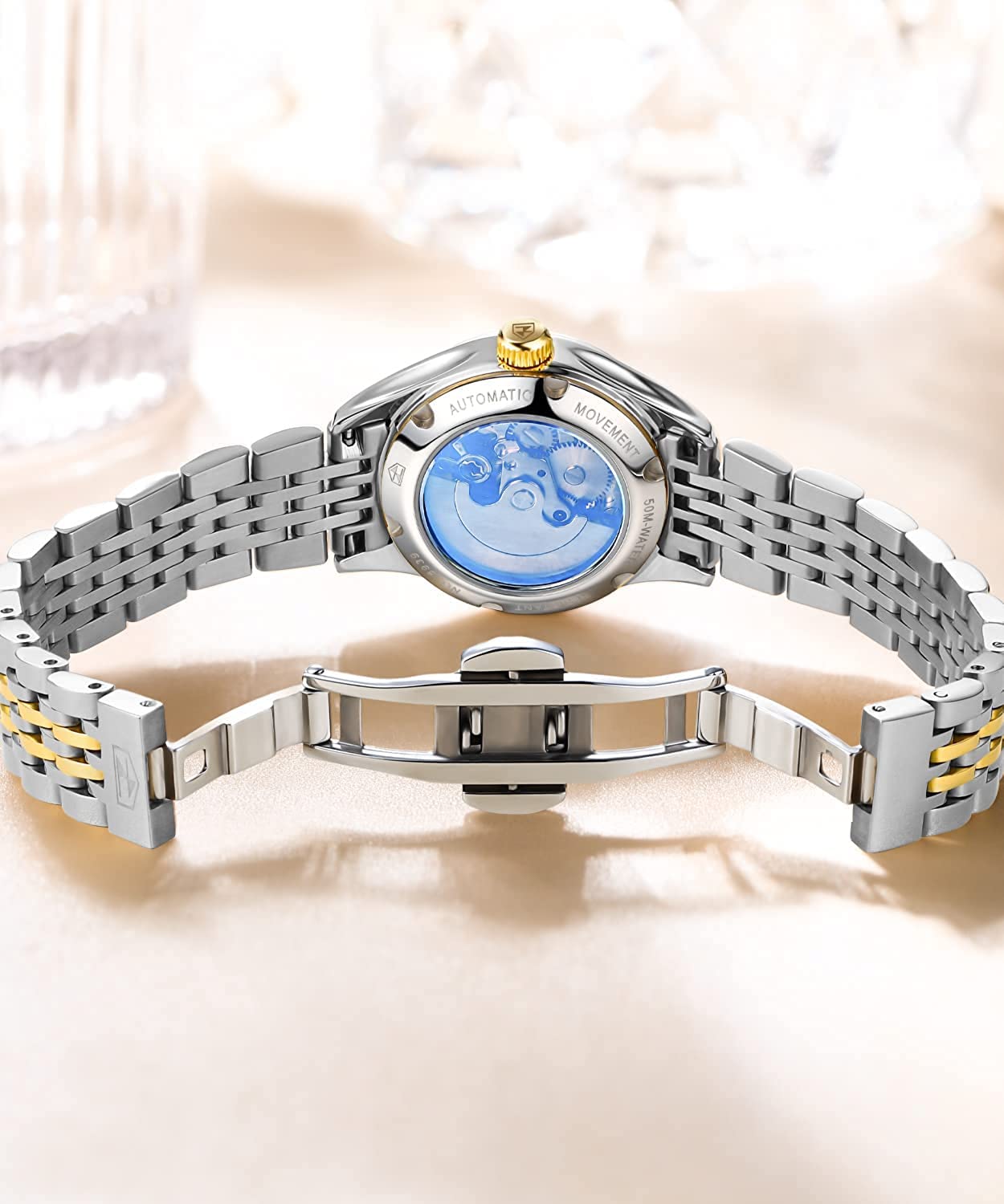 OLEVS Women's Automatic Self-Winding Luxury Dress Watch with Diamond Dial, Stainless Steel Band, Waterproof & Luminous Date - Perfect for Business, Evening Events & Daily Wear