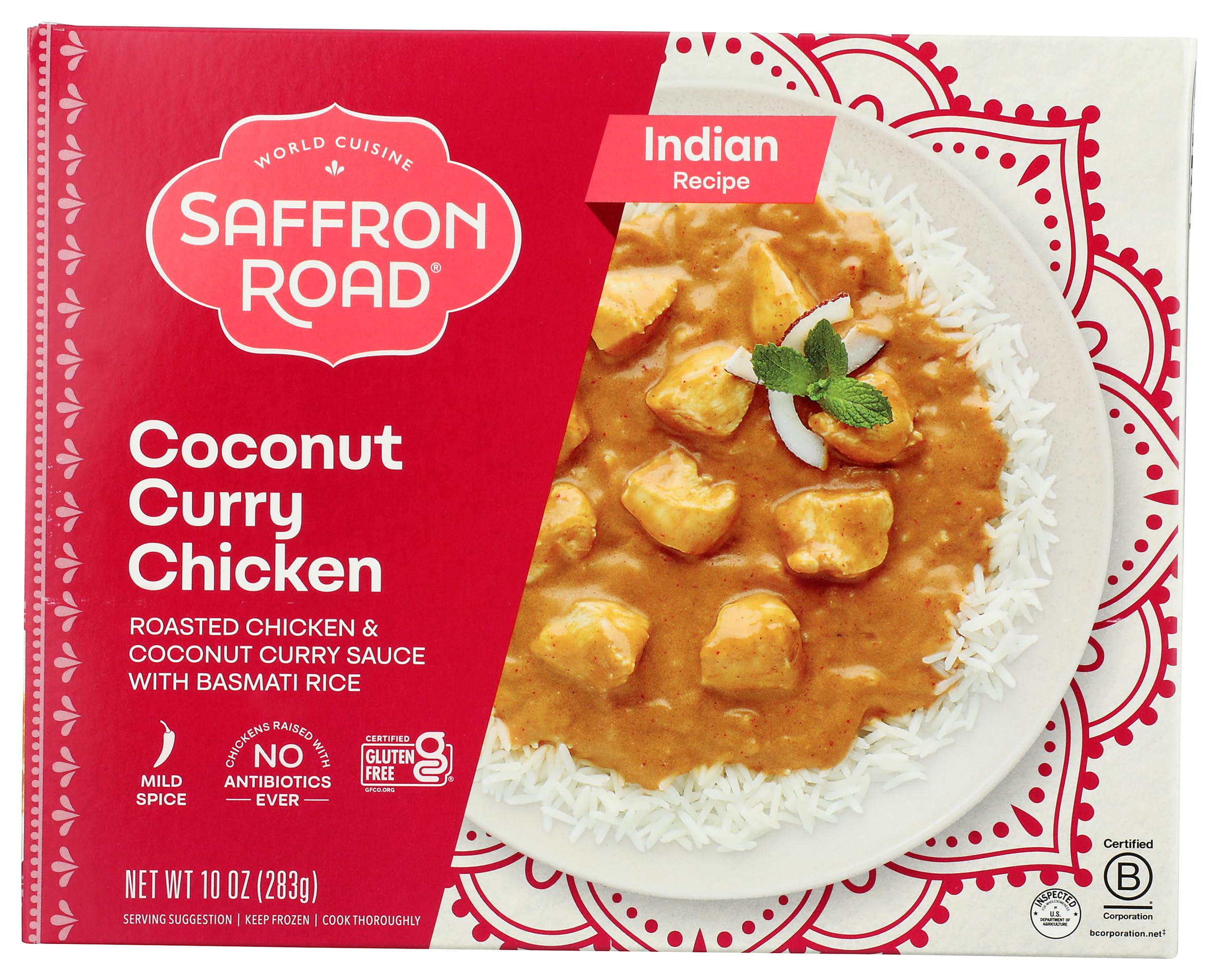 Saffron Road Coconut Curry Chicken with Basmati Rice Frozen Dinner - 10oz | Antibiotic-Free, Gluten-Free, Halal Certified | Quick & Healthy Microwave Meal for Busy Weeknights