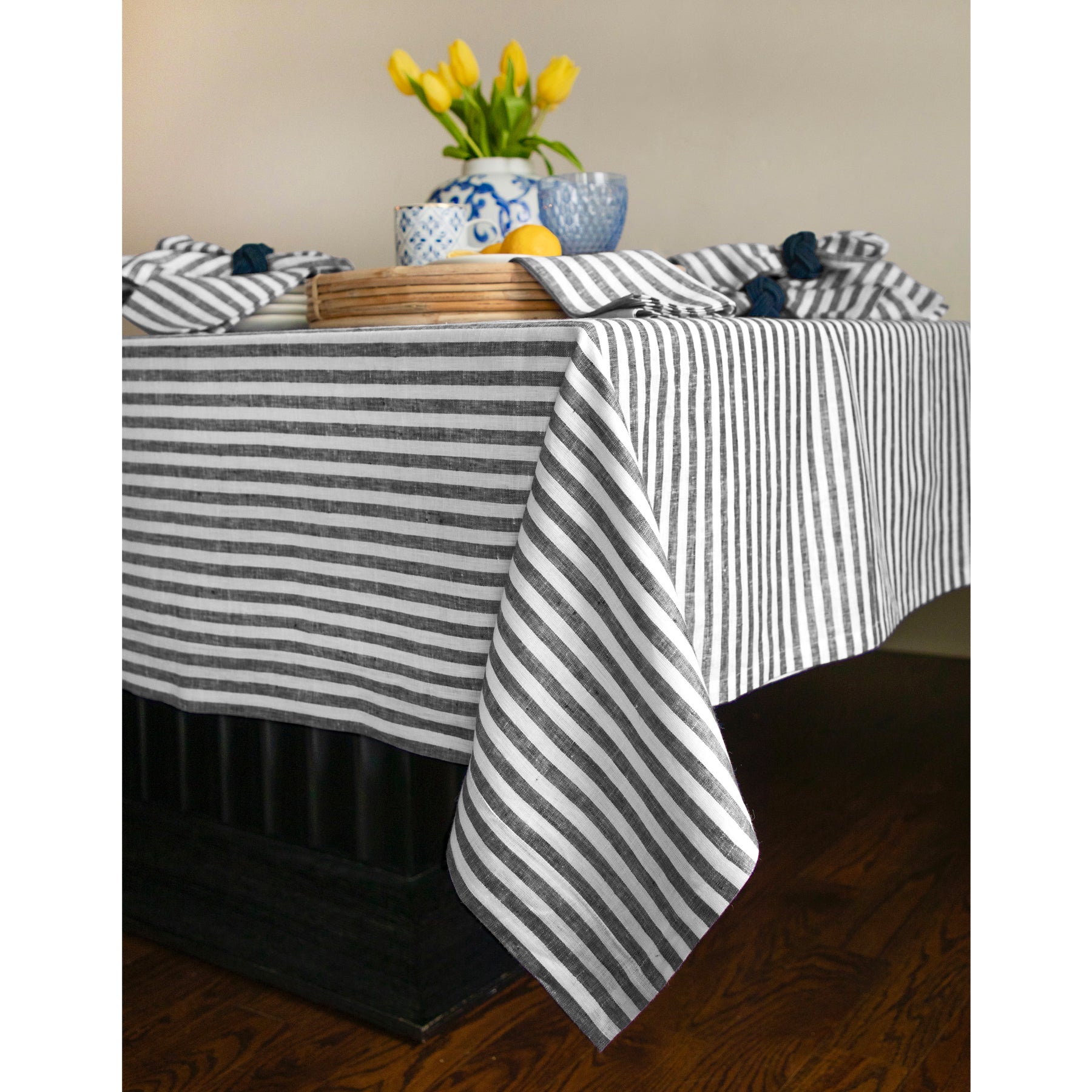 Amalfi Stripe Tablecloth - Waterproof & Stain-Resistant Round Table Cover for Outdoor Dining, Picnics, and Party Decor