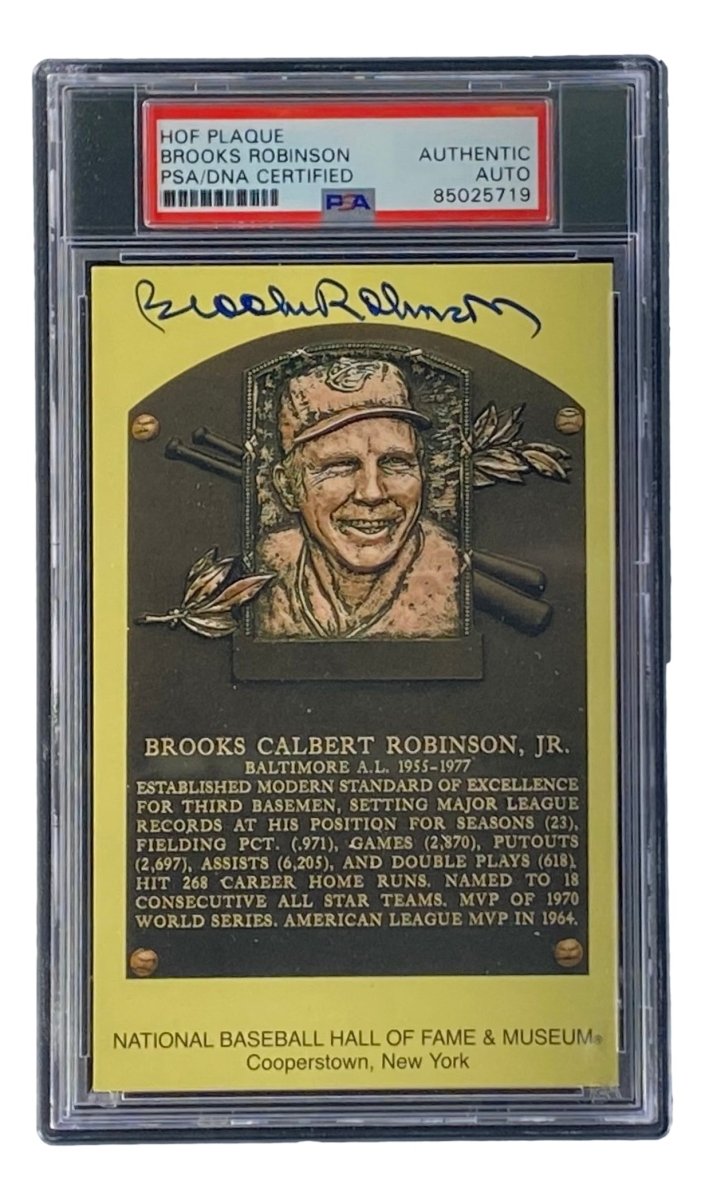 Brooks Robinson Autographed 4x6 Baltimore Orioles Hall of Fame Plaque Card with PSA/DNA Certification 85025719 - Perfect for Baseball Memorabilia Collectors and Sports Fans Display