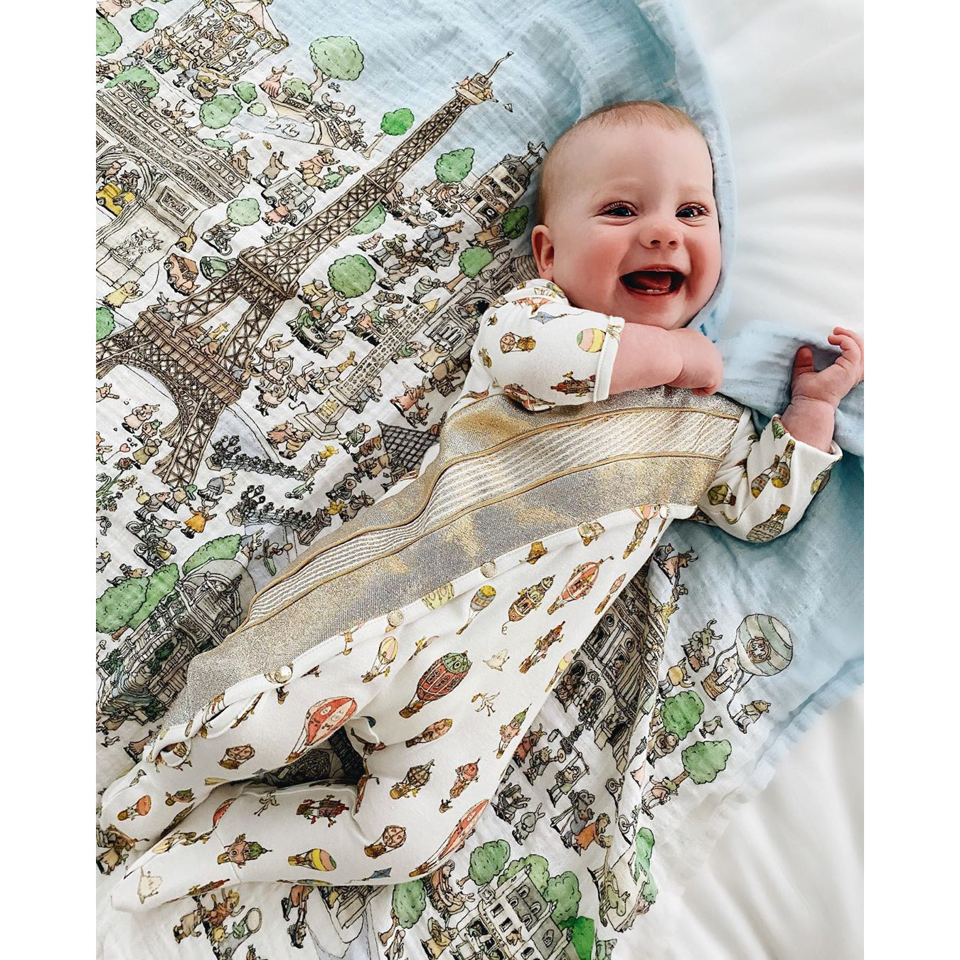 Atelier Choux Gold Playsuit Hot Air Balloon - Premium Baby Romper for Boys & Girls - Perfect for Photoshoots, Parties & Special Occasions