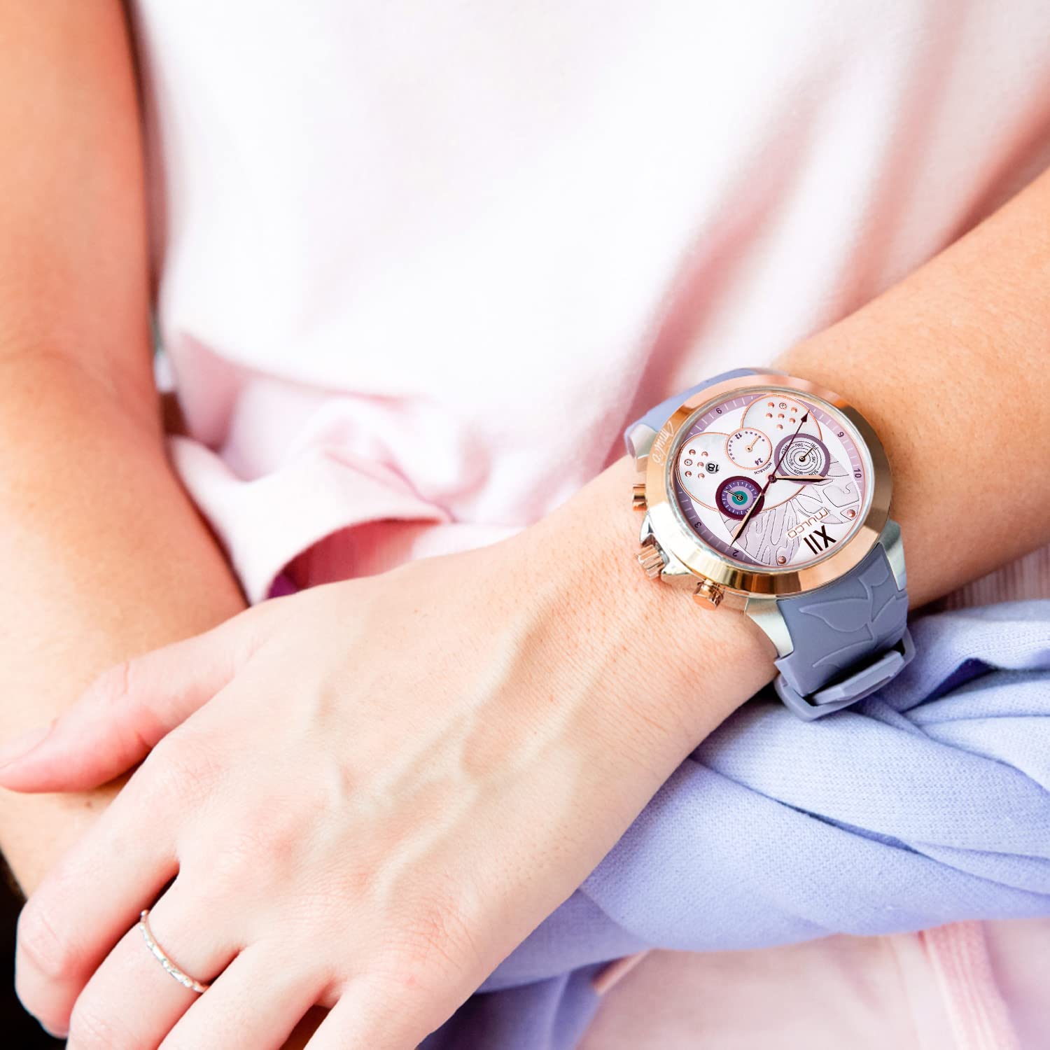 Luxury MULCO Women's Watches - Silver Stainless Steel Case with Silicone Band, Mother of Pearl & Rose Gold Diamond Dial, Quartz Movement, Waterproof - Perfect for Office, Party & Everyday Wear