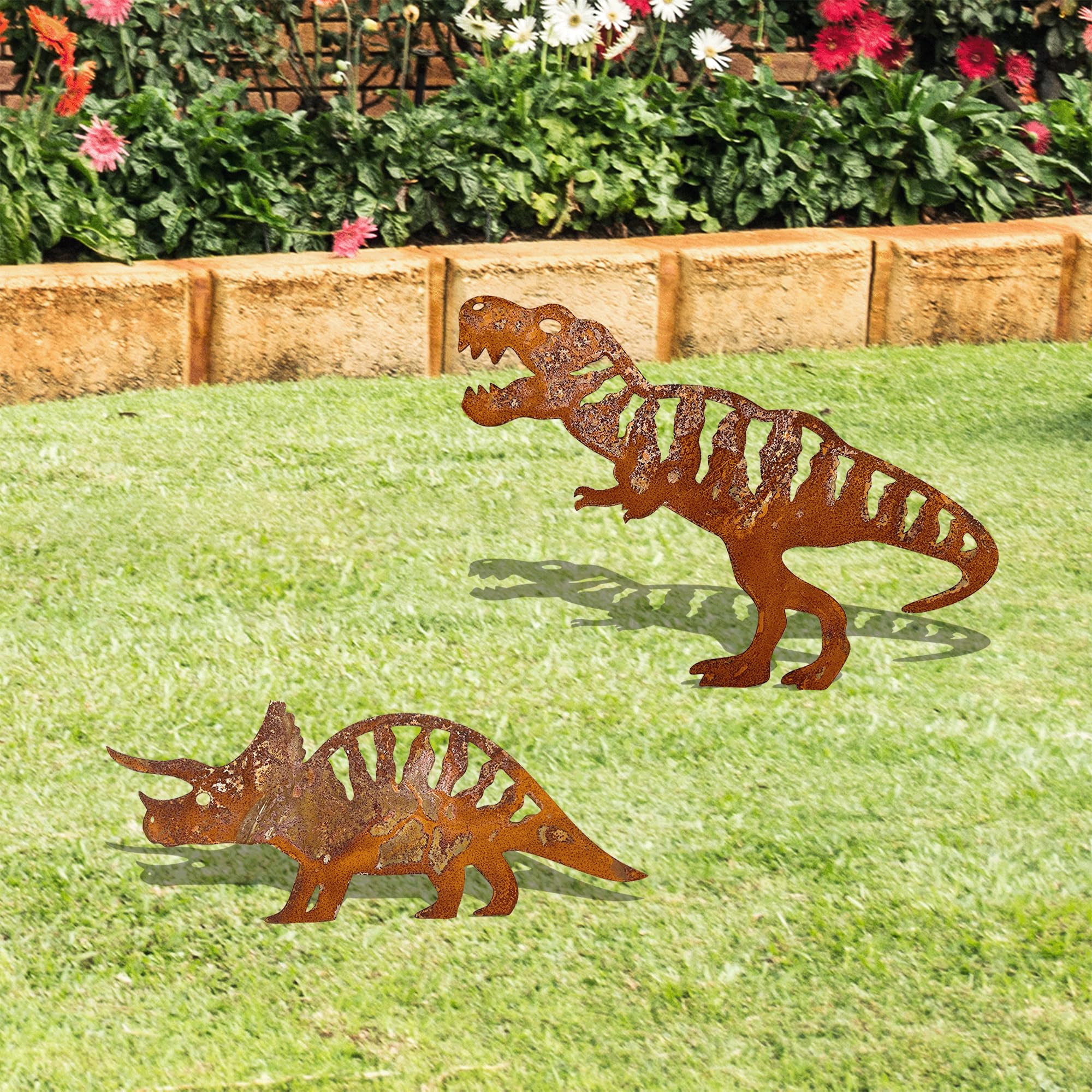 Dinosaur Garden Statues & Lawn Decor - Outdoor Dinosaur Yard Art for Garden, Patio & Landscape - Perfect Gift for Dinosaur Lovers & Jurassic Theme Party Decorations
