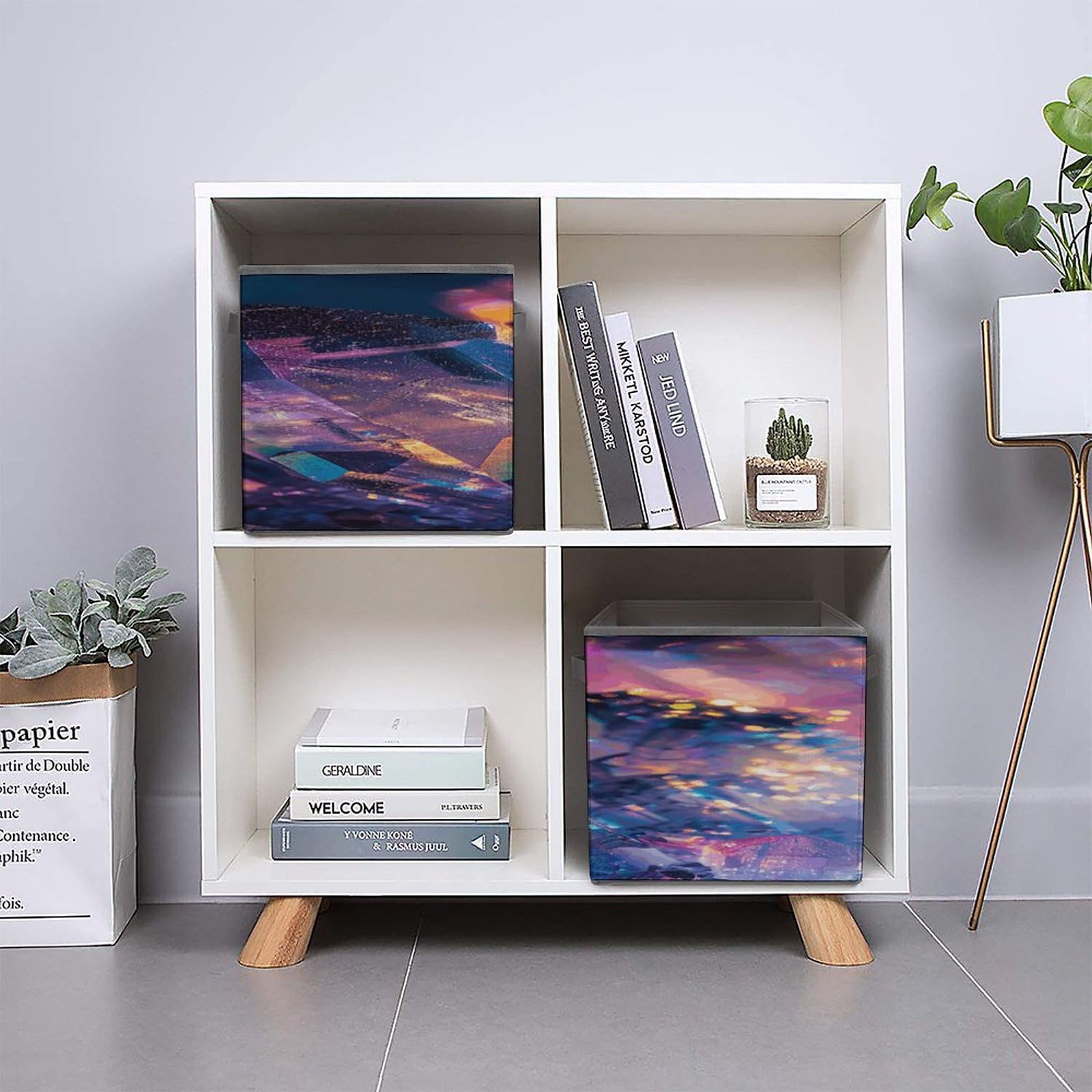 Iridescent Crystal Rock Printed Collapsible Storage Cubes - 10.6×10.6 Inch Foldable Organizer Bins with Handles for Home, Office & Closet Organization | Space-Saving Storage Solution for Toys, Books & Accessories