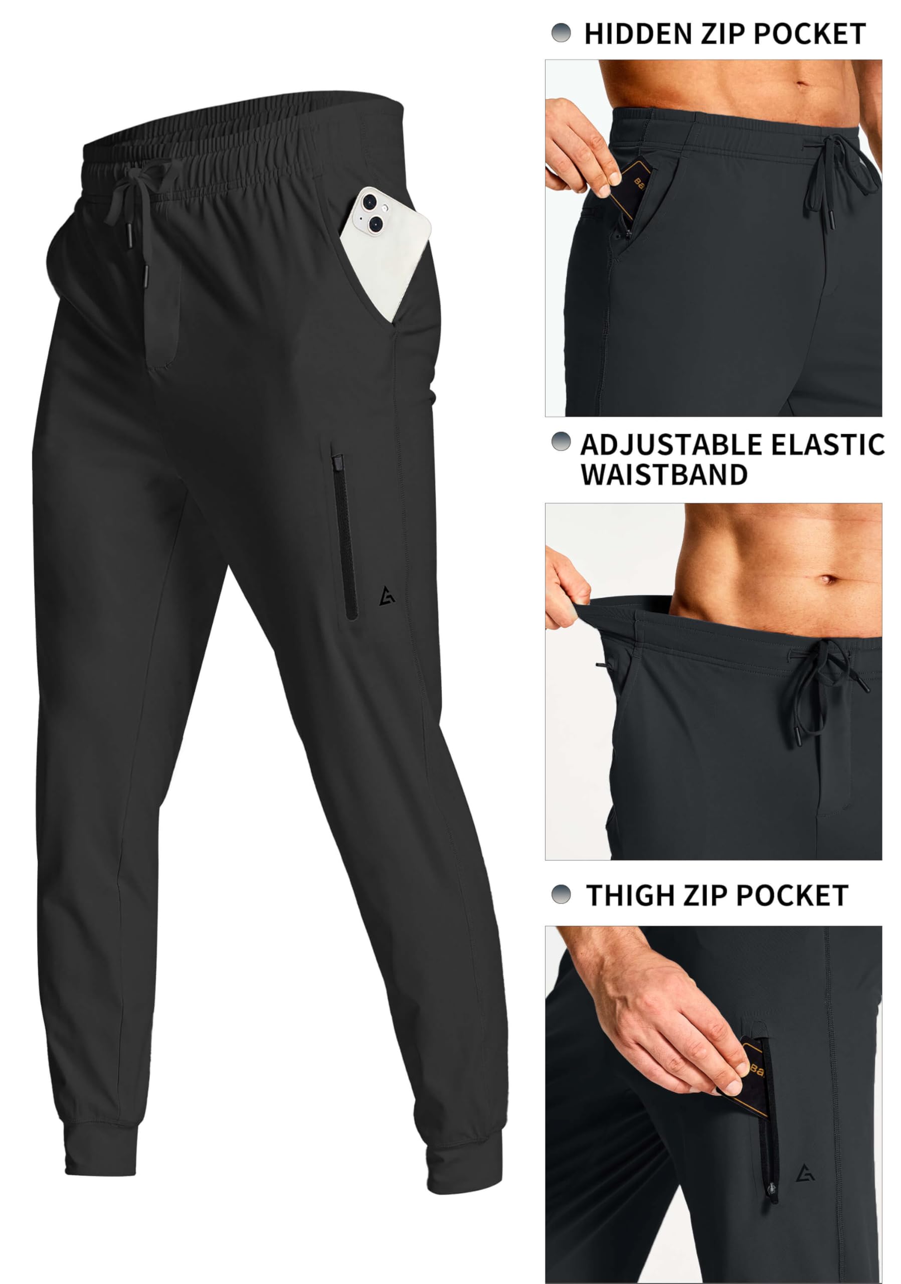 Men's Athletic Joggers with Zipper Pockets - Stretch Comfort Workout Running Gym Golf Sweatpants for Men | Perfect for Training, Casual Wear & Outdoor Activities