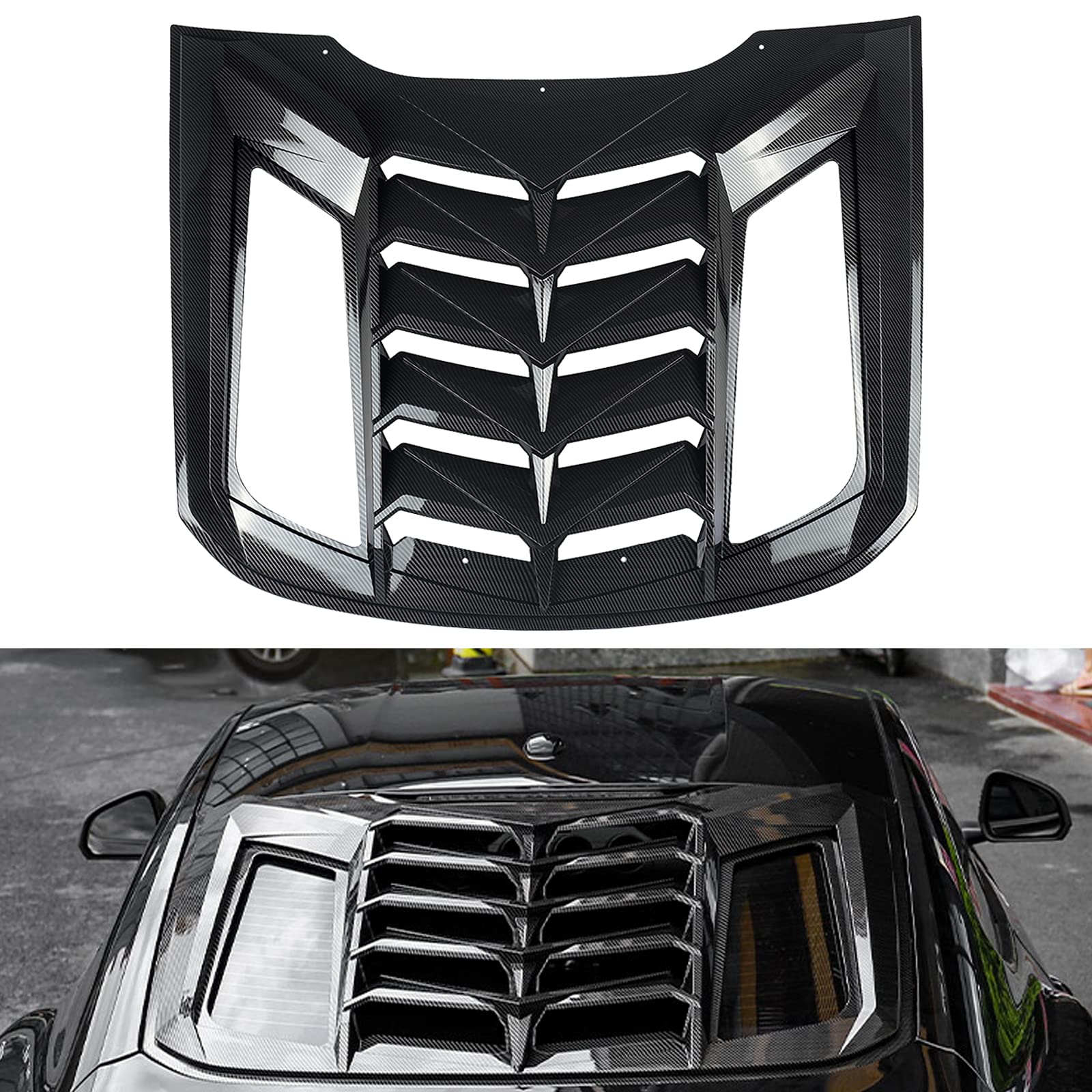 MIC Upgrade Rear Window Louvers for Mustang 2015-2021 | GT Lambo Style Gen II Carbon Fiber Sun Shade | Perfect for Summer Protection & Car Customization