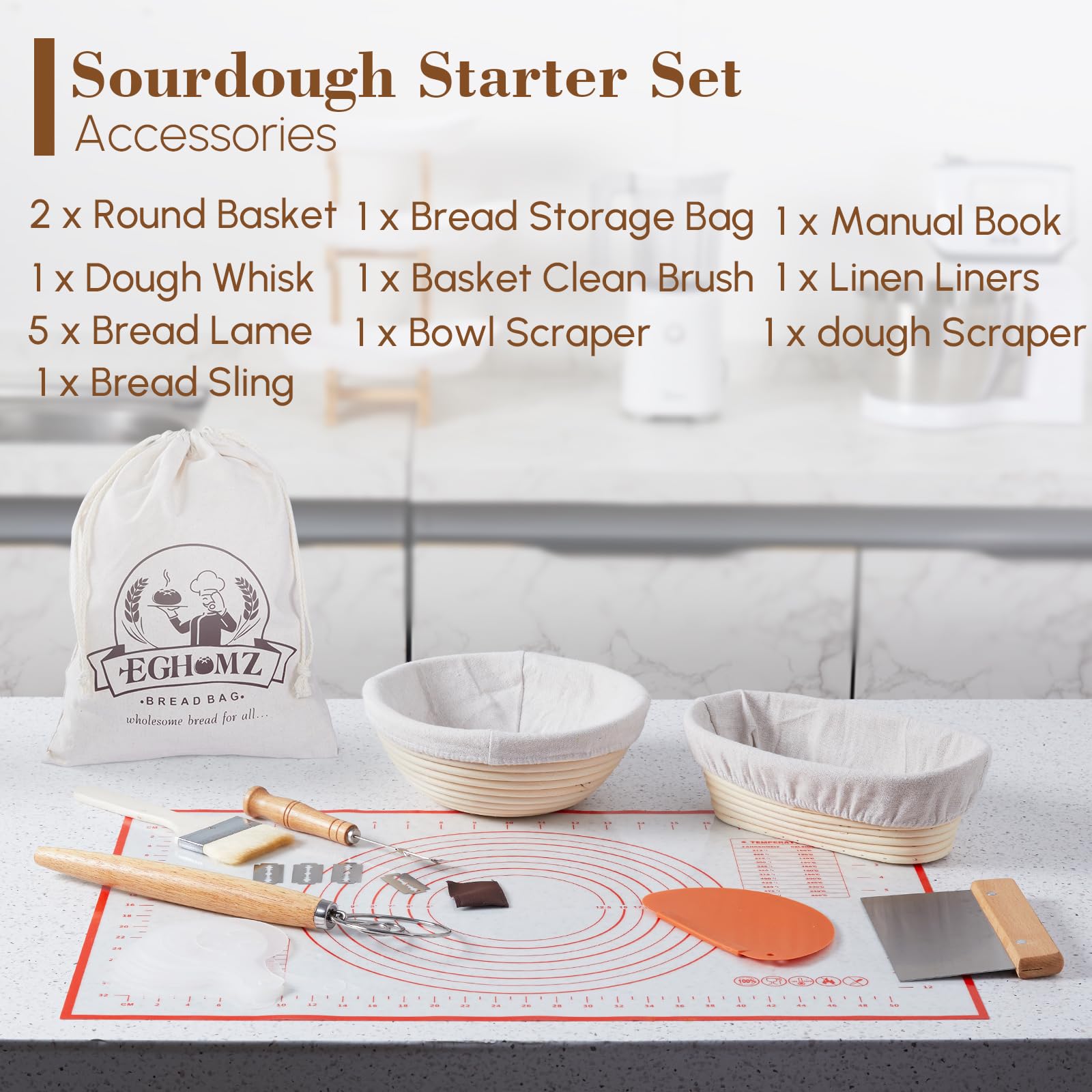 17-Piece Banneton Bread Proofing Basket Set - 9