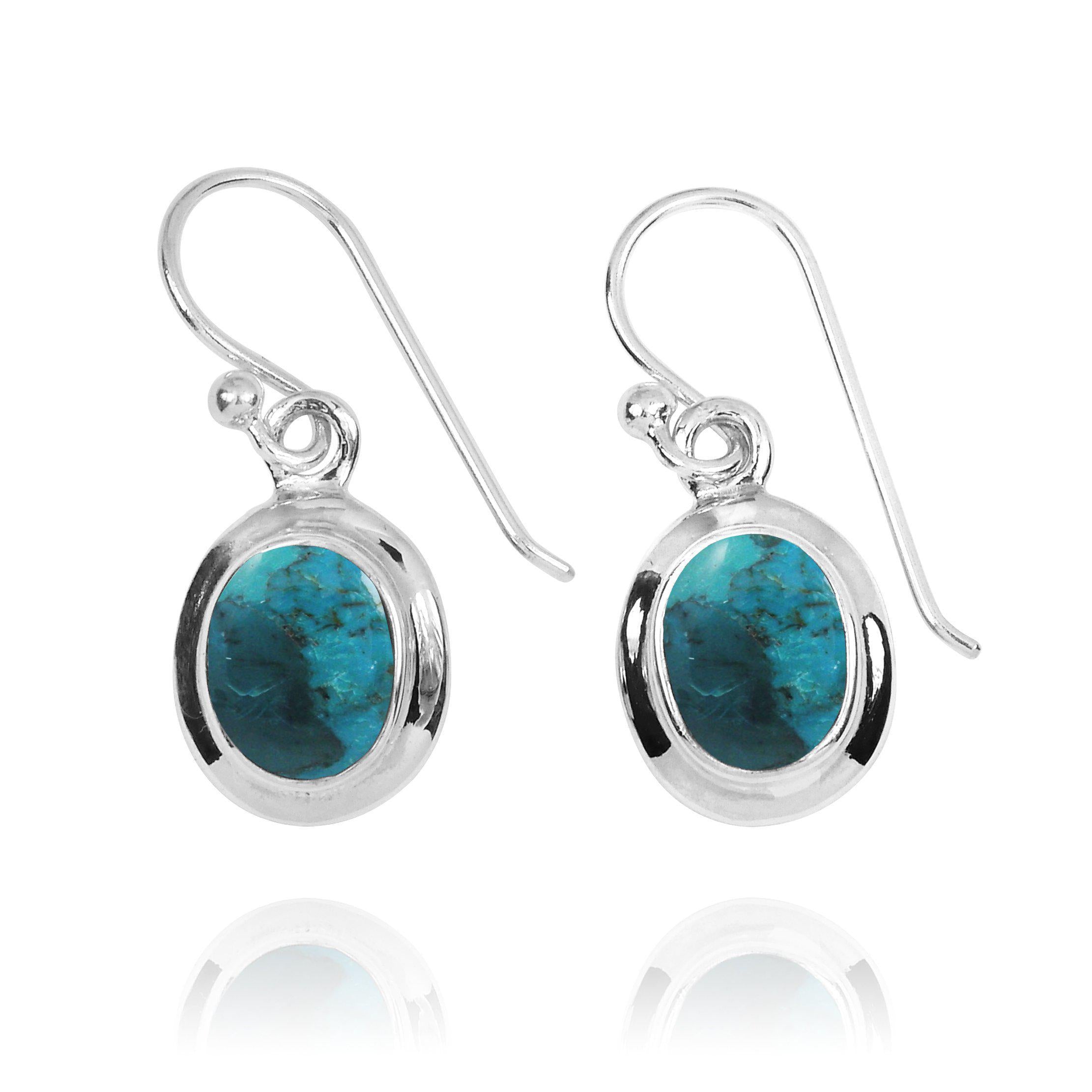 Handmade Compressed Turquoise Oxidized Silver Drop Earrings for Women | Boho Chic Dangle Jewelry | Perfect for Weddings, Parties & Everyday Wear