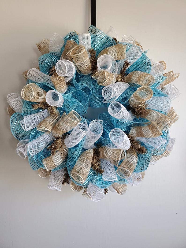 Beach Wreath for Front Door - Coastal Summer Wreath Decor for Porch, Outdoor Welcome Wreath with Seashells - Perfect for Beach House, Vacation Rental & Coastal Home Decor