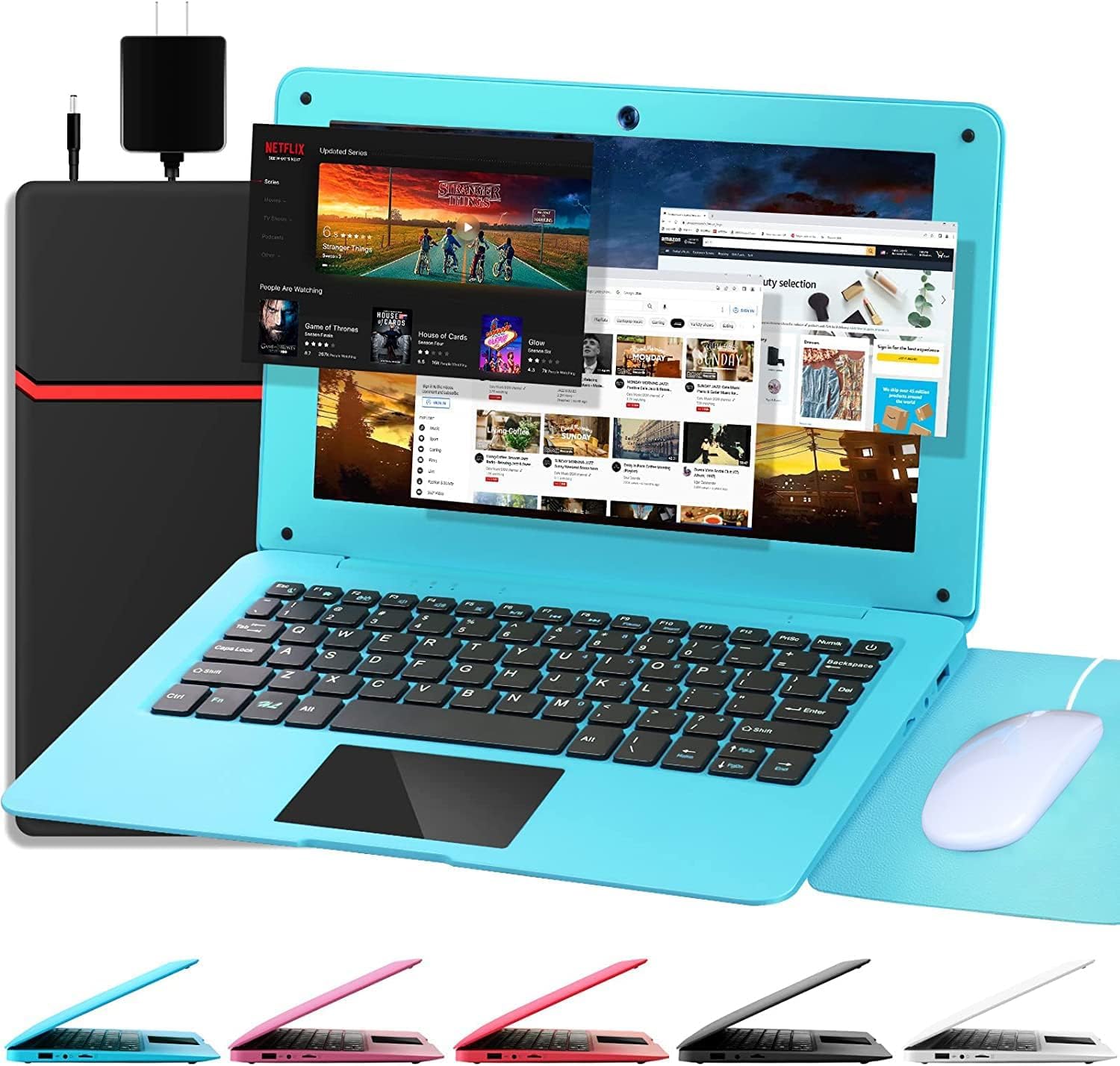 G-Anica 10.1 Inch Quad Core Laptop - Android 12.0 Mini Notebook with WiFi, Webcam & Bluetooth - Includes Carrying Bag, Mouse & Mouse Pad - Portable Computer for Students, Kids & Adults (Blue) - Perfect for Online Learning, Remote Work & Travel