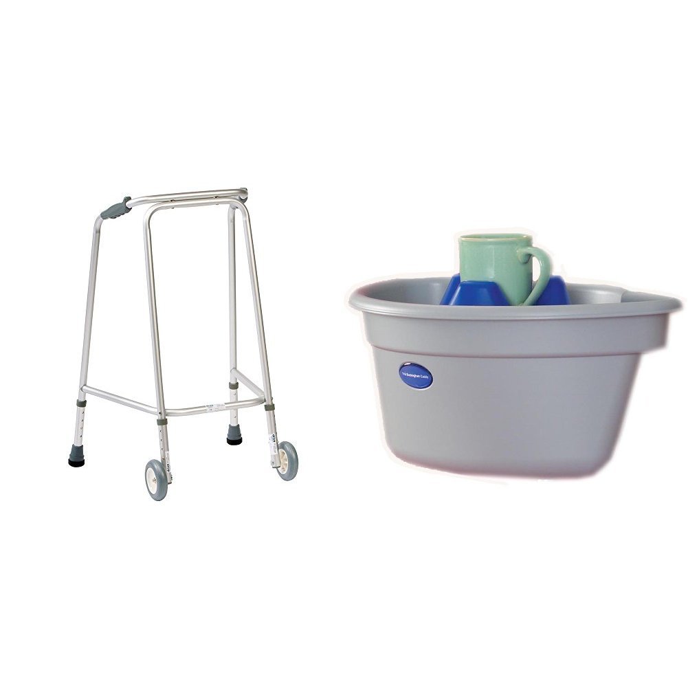 NRS Wheeled Walking Frame N73259 Medium with Buckingham Walking Frame Caddy - Lightweight Mobility Aid for Seniors & Elderly Care - Ideal for Indoor & Outdoor Use, Hospitals, and Home Recovery
