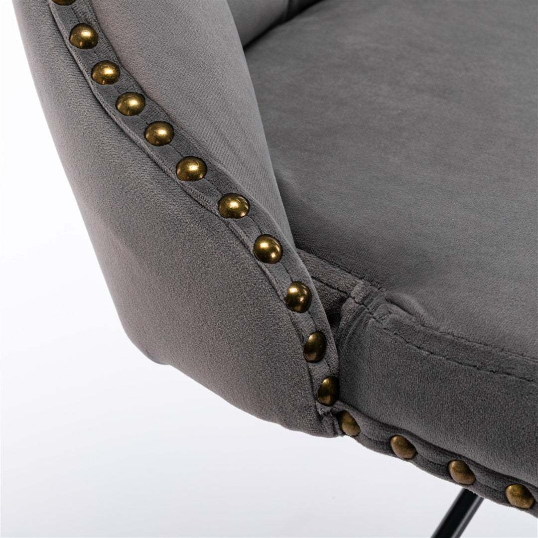 Adjustable Height Swivel Bar Stools with Footrest - Velvet Upholstered Nailhead Accent Bar Chairs for Kitchen Island, Home Bar & Dining Counter - Set of 2
