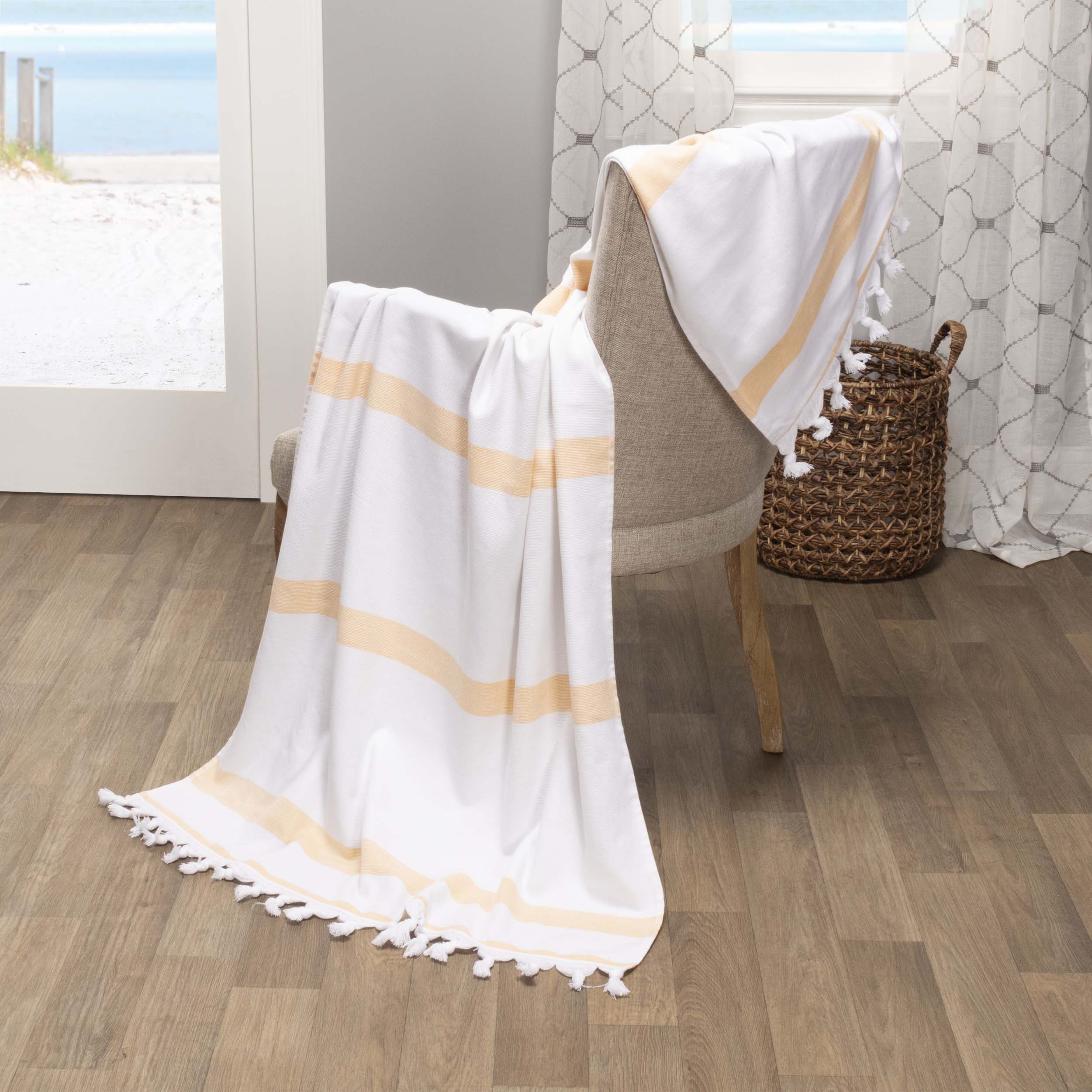 Premium Tropical Cabana Stripe Fouta Beach Towel Set - 2 Piece Quick Dry Bath Towels with Decorative Tassels | Perfect for Pool, Beach, Vacation & Spa Days