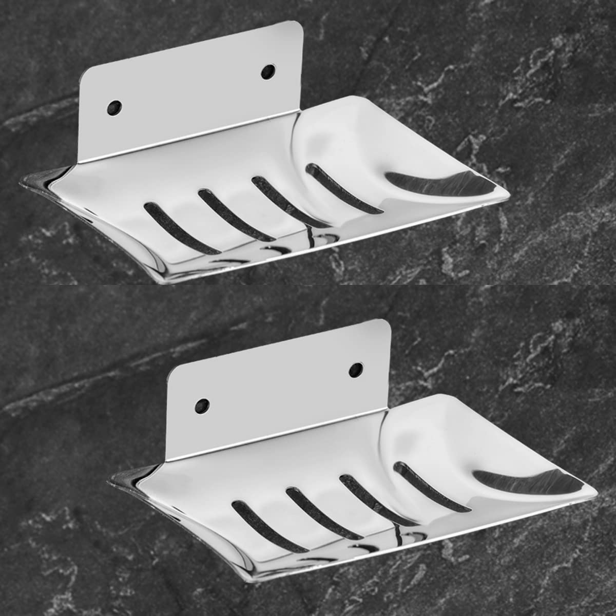 Stainless Steel Chrome Finish Square Soap Dish Holder - Bathroom Soap Tray Organizer for Sink, Shower & Vanity - Pack of 2 - Modern Home Decor Accessory