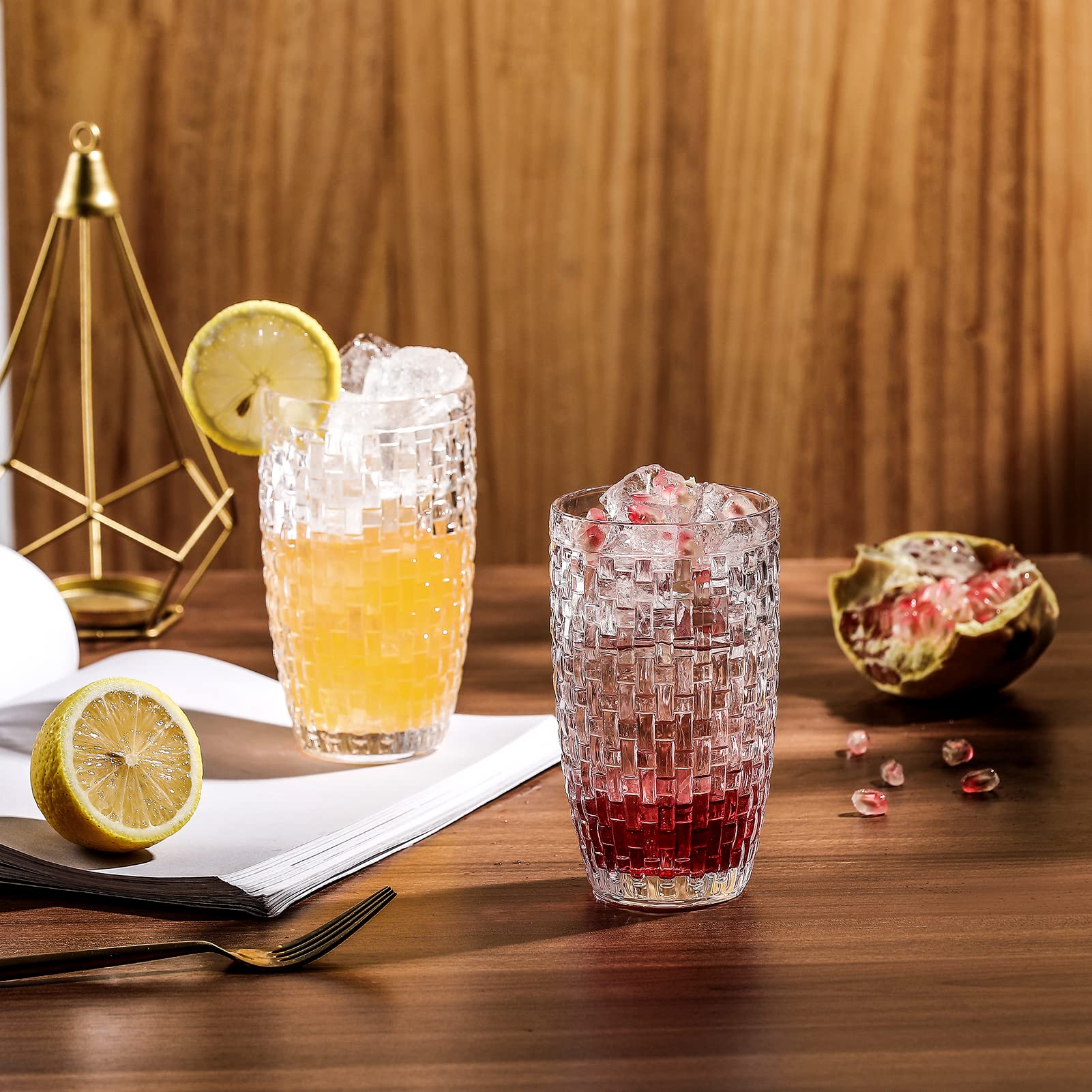 Premium 6-Piece Knitted Iced Tea Glass Set - Durable Highball Drinking Cups for Soda, Juice, Milk, Coke, Beer, Spirits & Water - Perfect for Home Bars, Parties, Picnics & Everyday Use