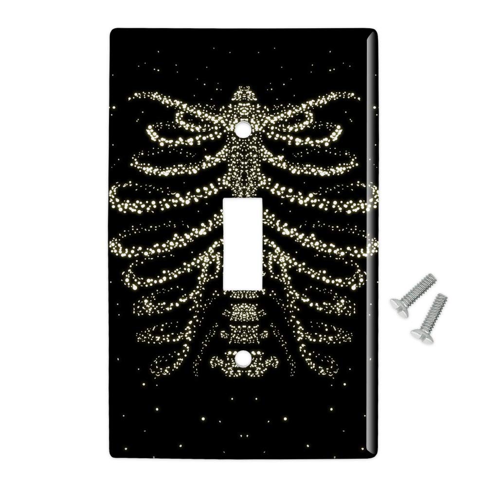Galaxy & Skeleton Light Switch Cover - Plastic Wall Decor with Stars & Rib Cage Design for Home, Office, or Halloween Decoration