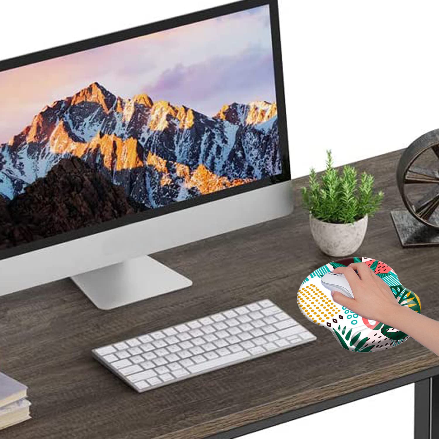 Ergonomic Mouse Pad with Wrist Support - Pain Relief Comfort Wrist Rest Pad for Gaming, Office & Home Use - Non-Slip PU Base - Coconut Leaves Design - Perfect for Long Work Hours, PC Gaming & Travel