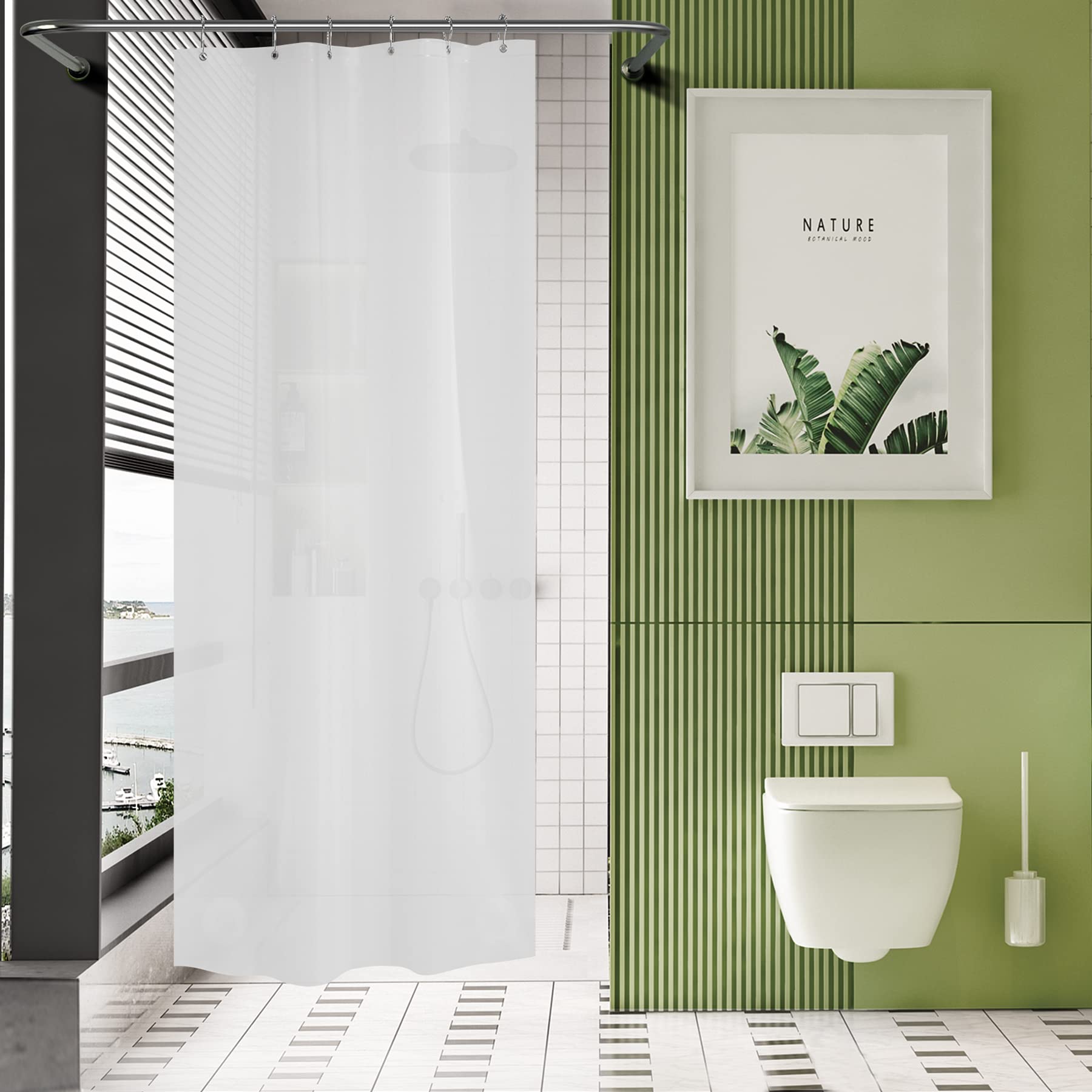 AmazerBath 36x72 Inch Heavy Duty PEVA Shower Curtain - Frosted Plastic Bathroom Stall Curtain with 6 Grommets & 2 Weighted Stones - Waterproof Stand Up Shower Liner for Small Bathrooms, Apartments, and Dorms