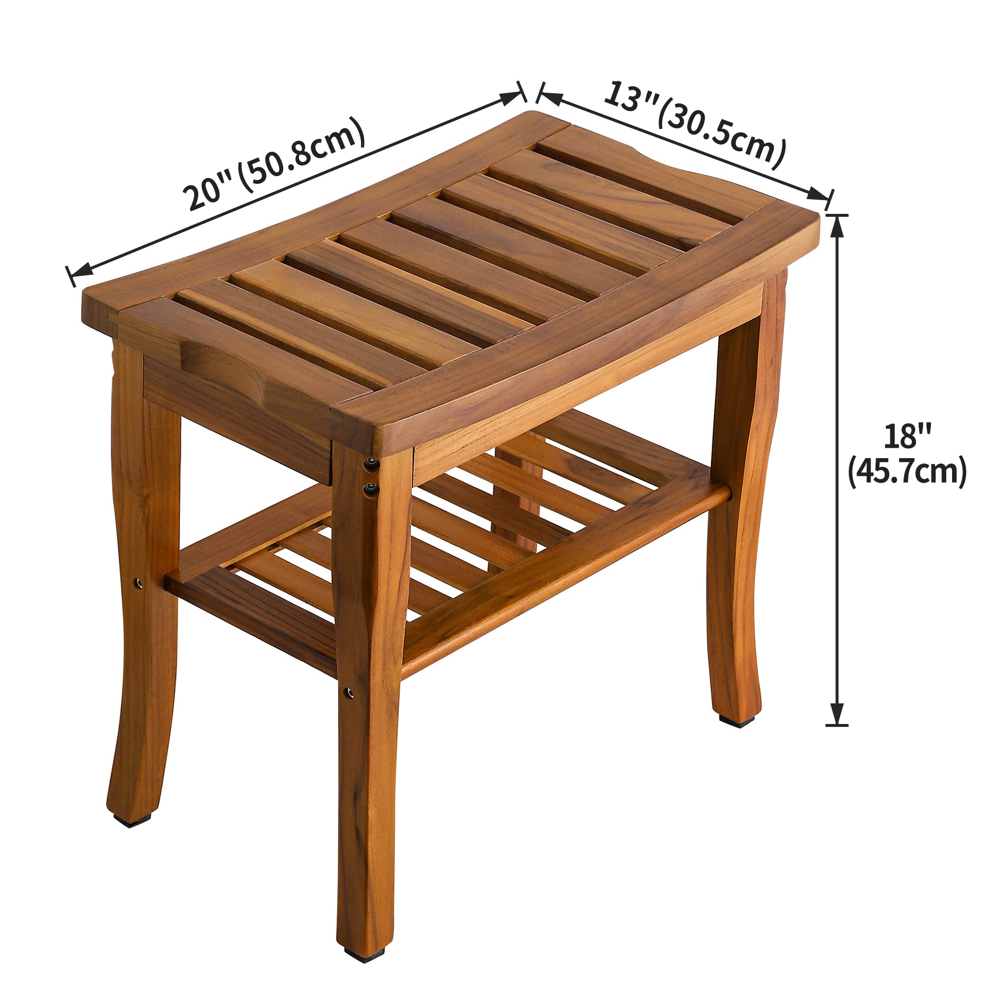 VaeFae Bamboo Shower Stool & Teak Shower Bench Set - Non-Slip Bath Seat for Elderly, Spa, and Relaxation - Perfect for Bathroom, Sauna, and Shower Safety