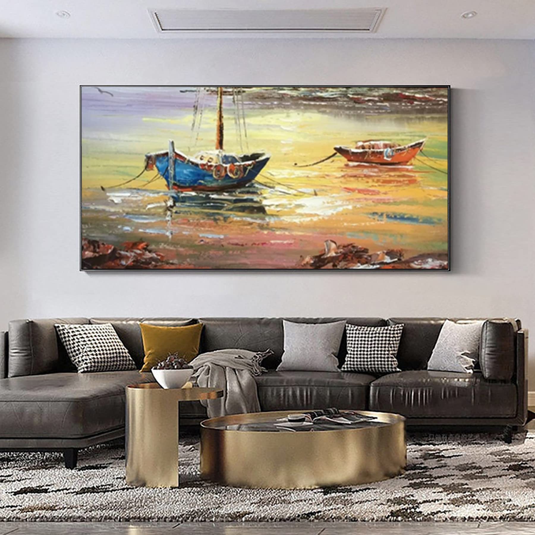 Hand-Painted Original Oil Painting on Canvas - Extra Large Ocean Wall Art (60x30 Inches Unframed) - Boho Christmas Decor & Birthday Gift for Mom - Perfect for Living Room, Bedroom or Office Decoration