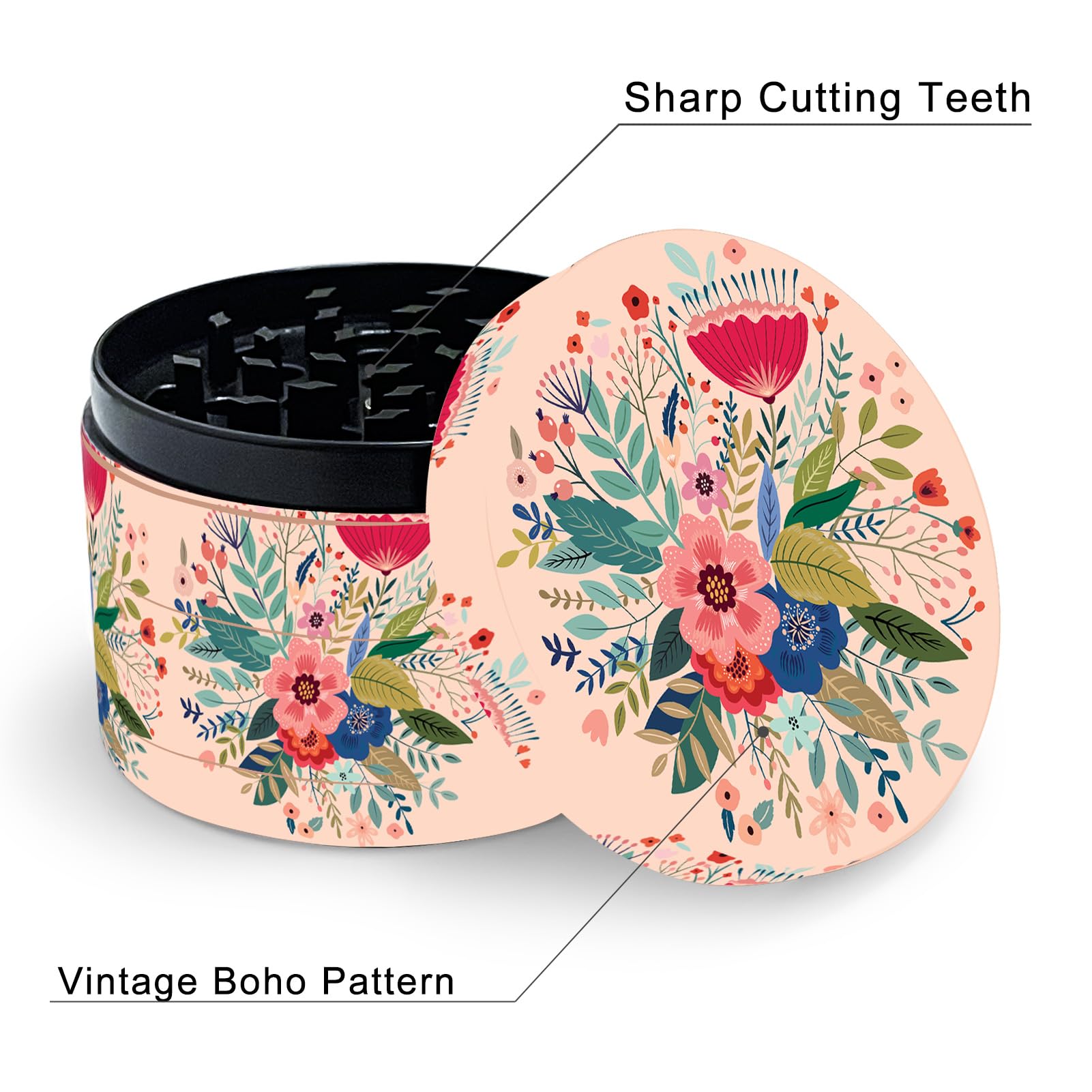 2.5 Inch Floral Herb Grinder - Large Metal Spice Grinder for Kitchen, Cooking & Baking - Perfect for Grinding Herbs, Spices, Coffee & Seasonings