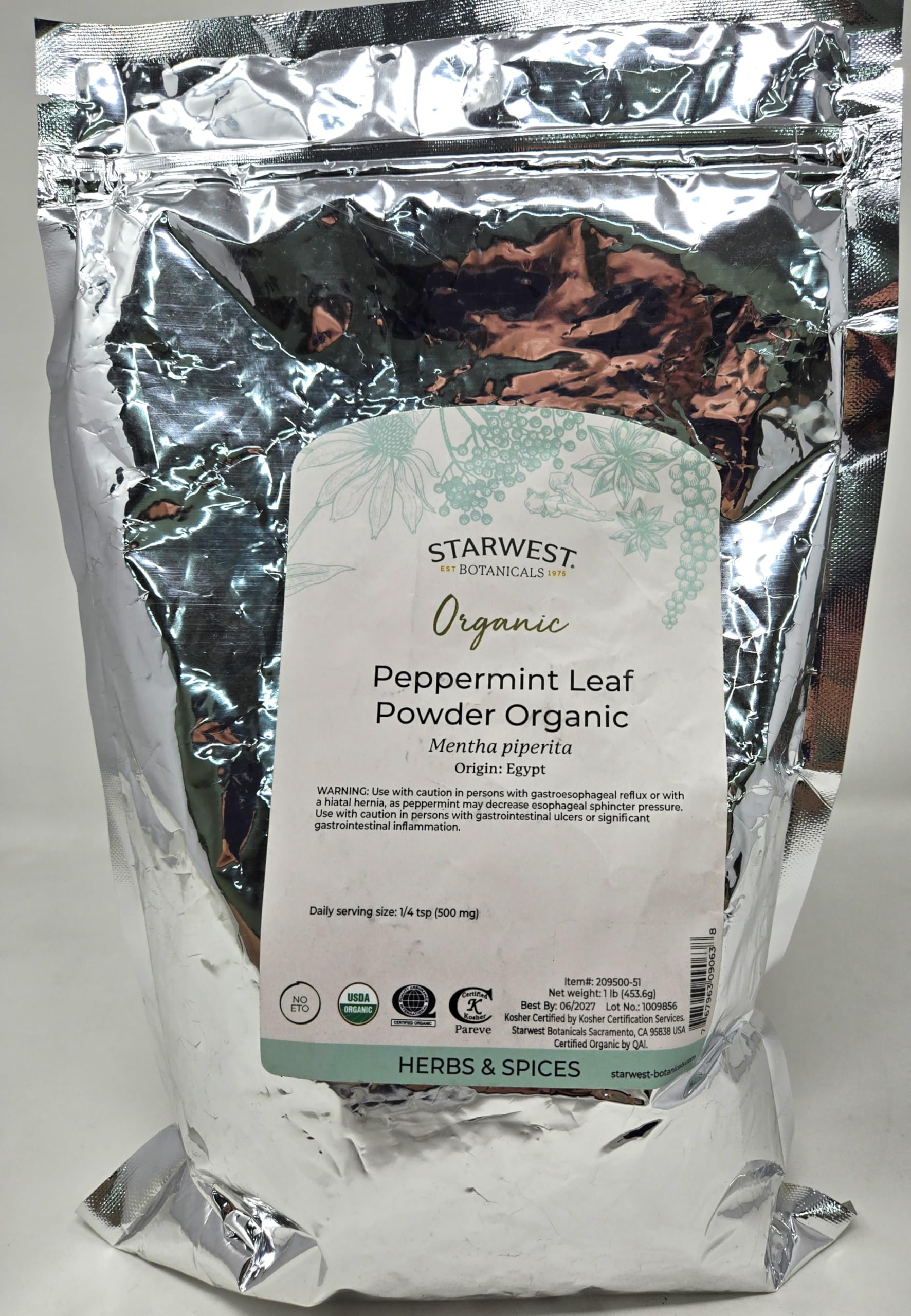 Organic Peppermint Leaf Powder - 1LB (16oz) | 100% Pure & Natural | Herbal Tea, Cooking & Baking Ingredient | Perfect for Smoothies, Desserts & Aromatherapy