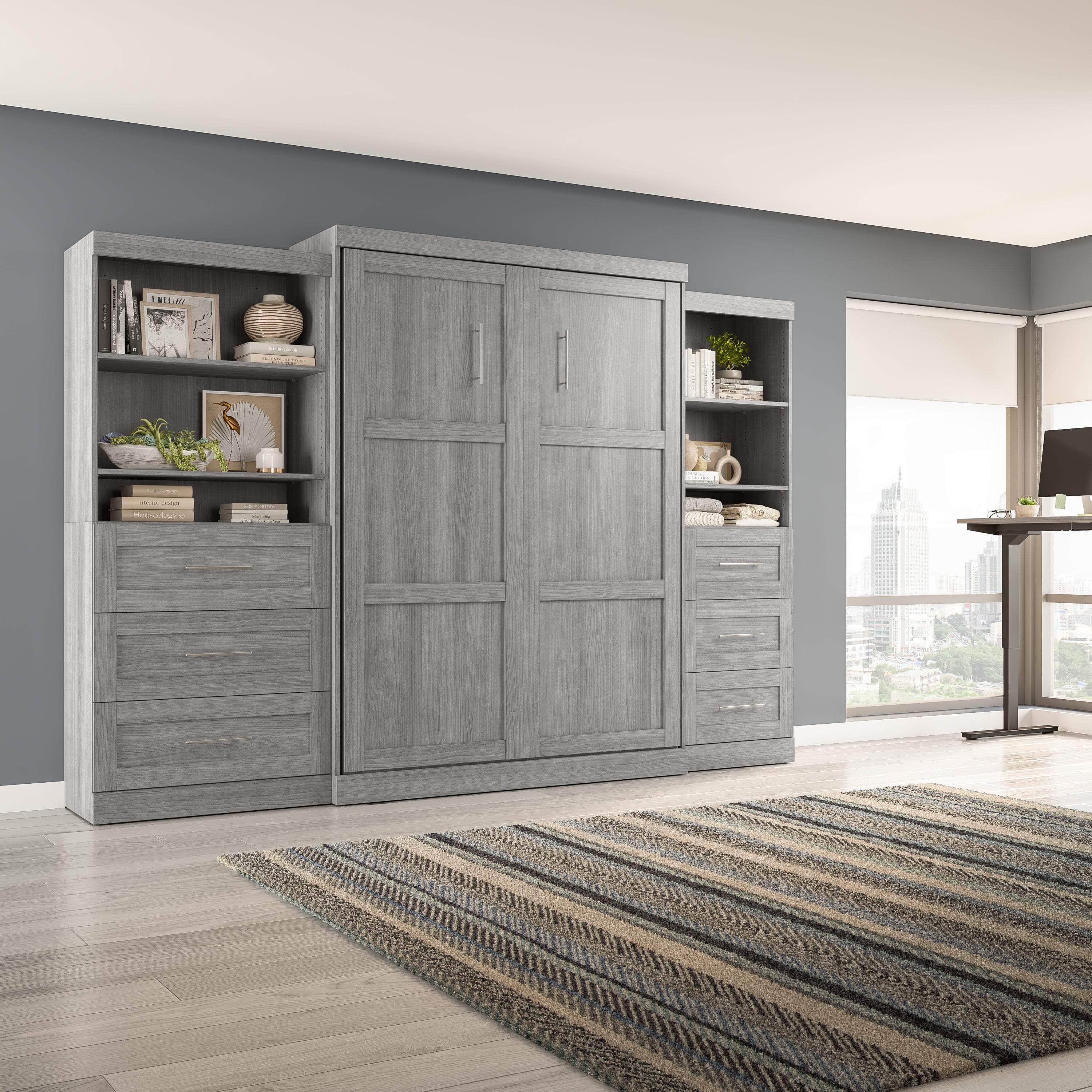 Pur Queen Murphy Wall Bed with 2 Storage Units & Drawers (126