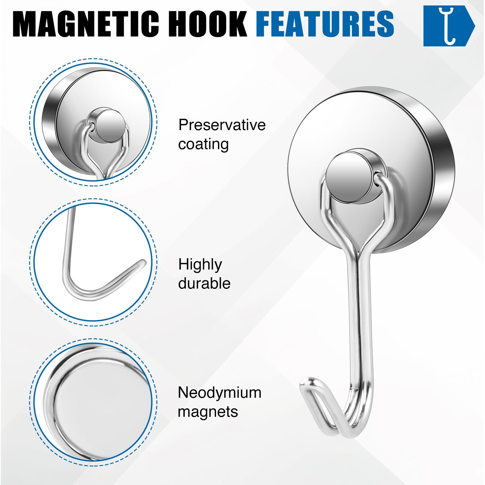 LOVIMAG Magnetic Hooks 6-Pack - Heavy Duty for Garage, Fridge & Travel