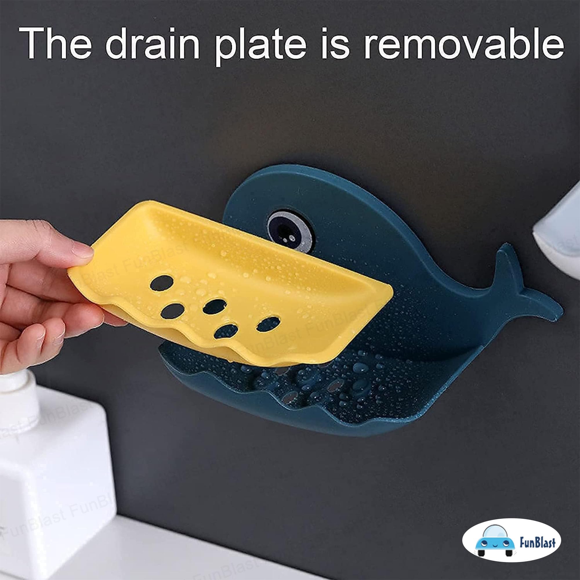 FunBlast Fish Design Soap Dish Holder - Wall Mounted Bathroom & Kitchen Soap Stand with Magic Stickers (2-Pack, Random Colors) | Perfect for Sink, Shower, and Countertop Organization