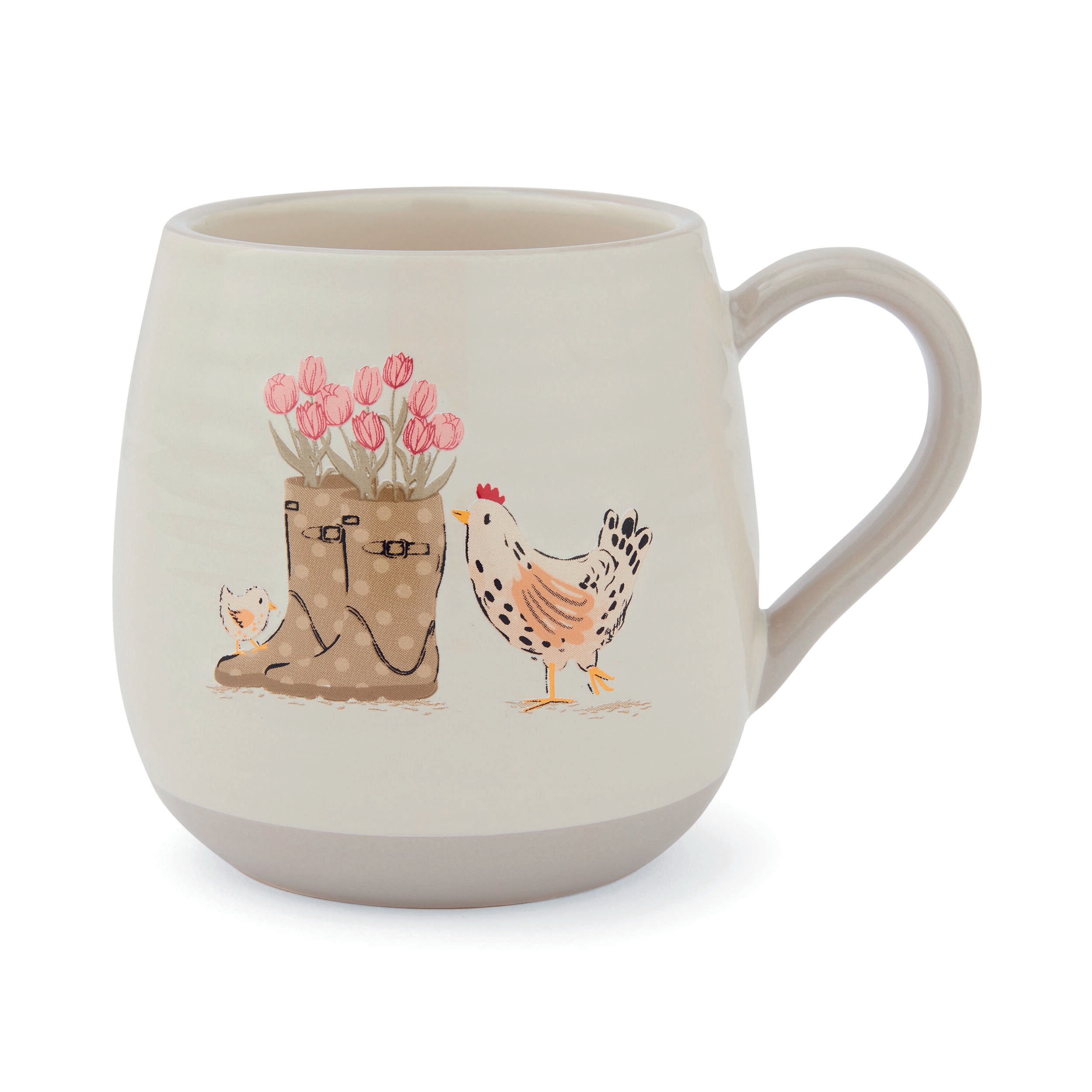 Hen House Lane Belly Mug - Farmhouse Style Ceramic Coffee Cup with Wellies & Hens Design - Perfect for Farmhouse Decor, Country Kitchen, or Gift for Chicken Lovers