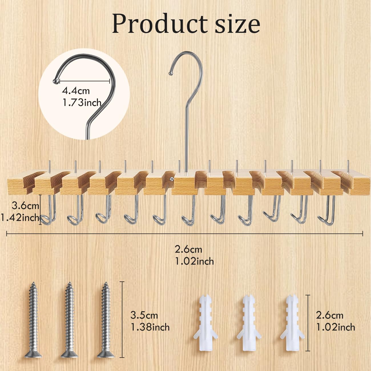 2-in-1 Wooden Belt Hanger & Wall Mount Organizer - 12 Slots & 11 Hooks for Ratchet Belts - Space Saving Closet Storage Solution for Men's Accessories - Perfect for Bedroom, Walk-in Closet and Dorm Organization