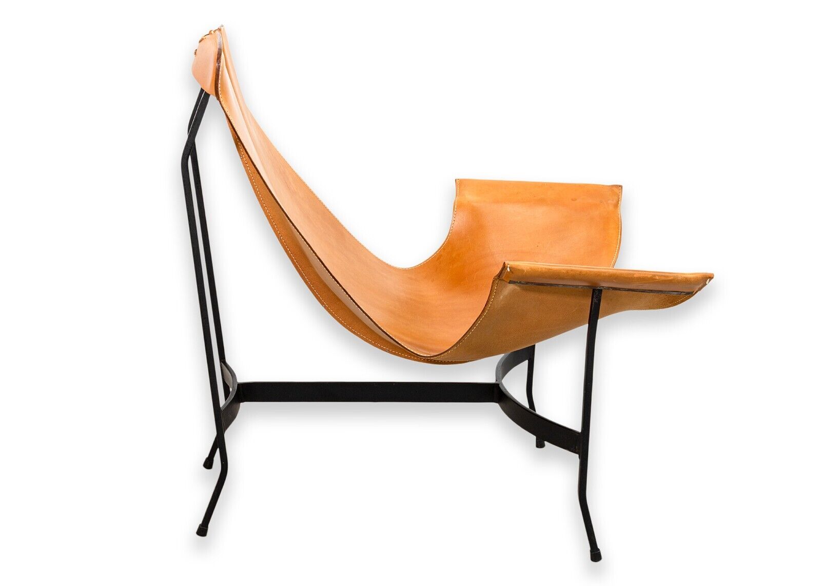 William Katavolos Leather & Iron Sling Chair with Ottoman - Mid-Century Modern Lounge Chair for Living Room, Patio & Office - Durable Leathercrafters Design for Indoor/Outdoor Use