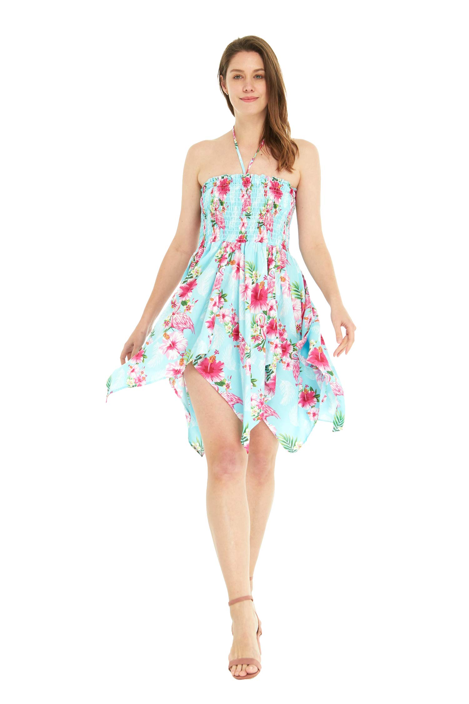 Hawaiian Luau Shirt & Fairy Dress Set - Pink Turquoise Hibiscus Vine Print Couples Outfit for Beach Party, Vacation, and Tropical Theme Events