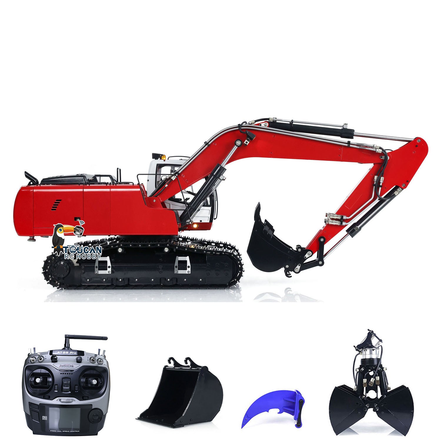 MTMODEL 1/14 Scale 946 Metal RC Hydraulic Excavator - Wireless Remote Control Construction Toy with 2 Arms, Clamshell Bucket & Ripper Attachment | Perfect for Construction Enthusiasts, Collectors & RC Hobbyists | Great for Outdoor Play, Sandbox Activities & DIY Construction Projects