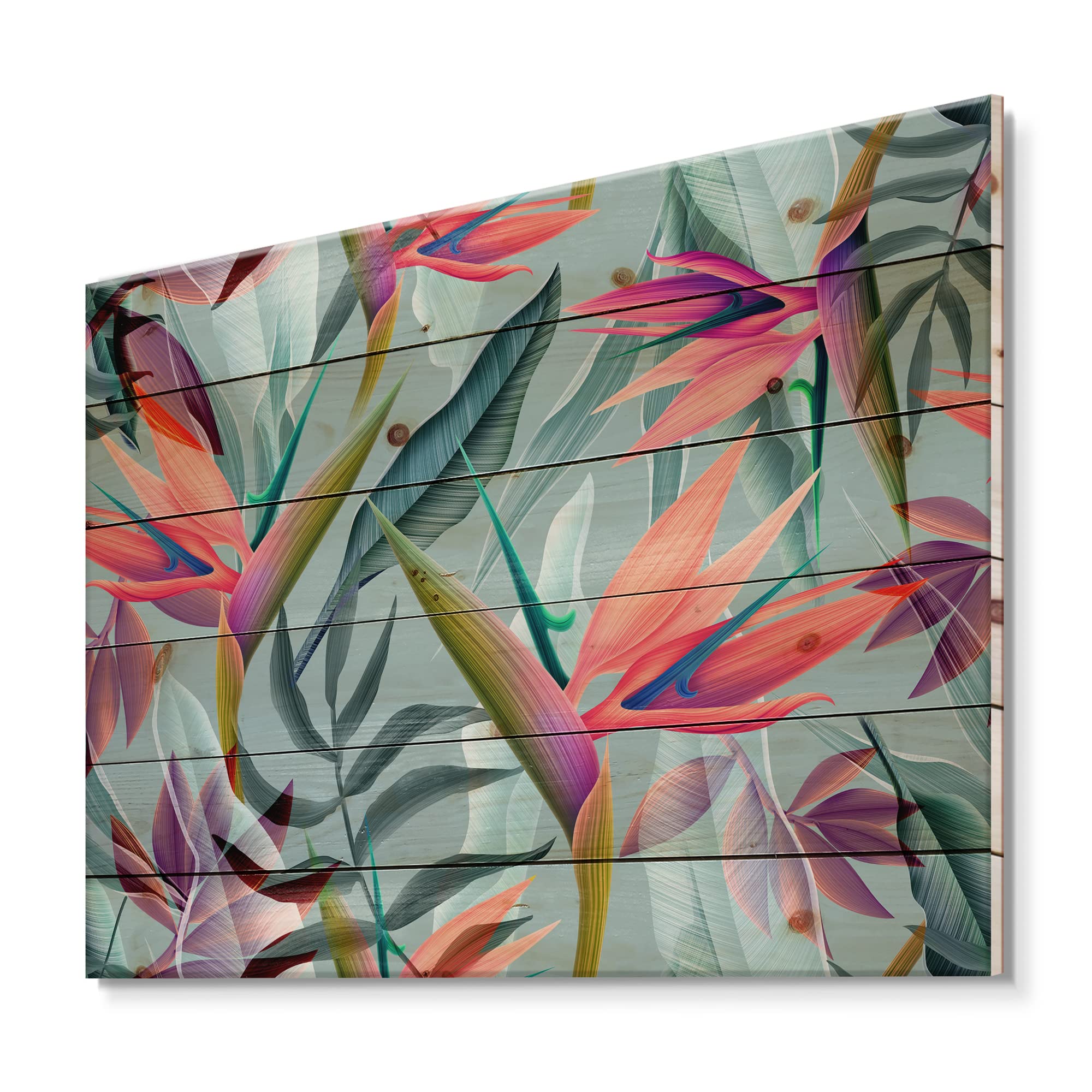 Vintage Tropical Floral Wood Wall Decor - Pink Large Floral Wall Art Panel, Handmade Pine Wood Wall Hanging for Living Room, Bedroom & Office Decoration