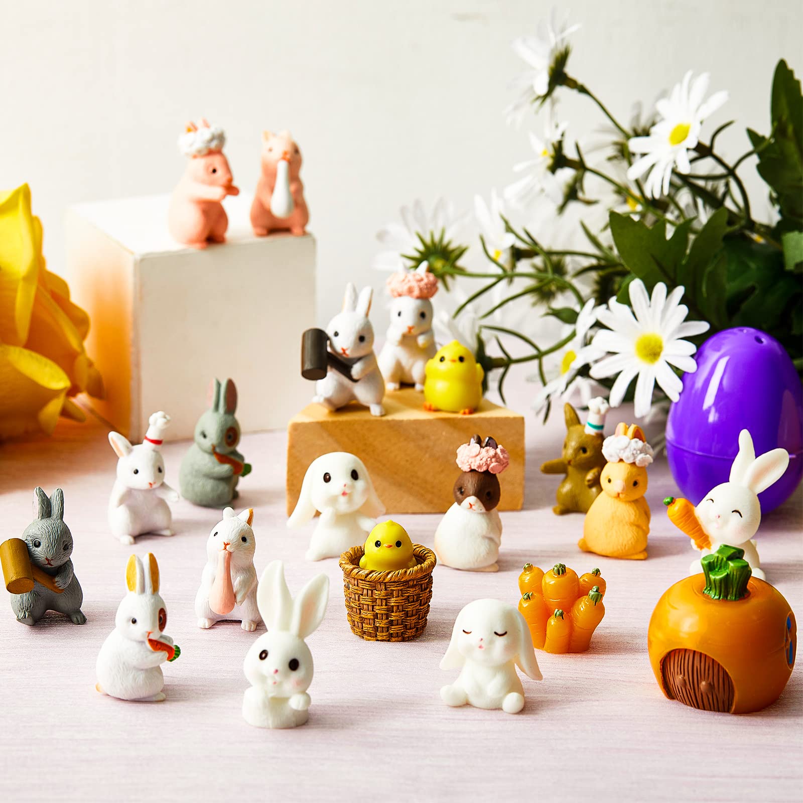 40 Pcs Mini Filled Easter Eggs with Chick & Bunny Figurines - Resin Miniature Decorations for Easter Egg Hunt, Party Favors, Kids Gifts - Perfect for Easter Celebrations, Spring Decor, and Holiday Party Supplies