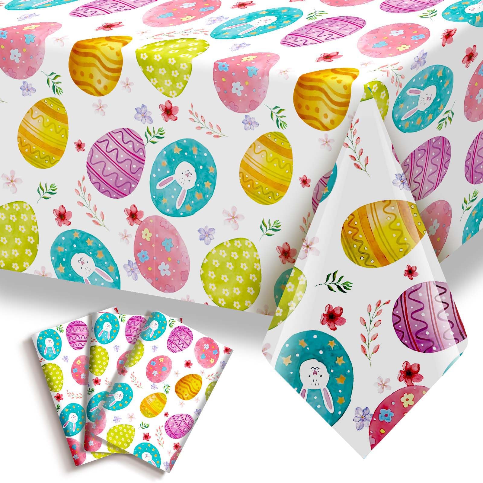 3 Pack Easter Tablecloths 54x108 Inch Waterproof Disposable Plastic Table Covers - Rectangle Party Decorations, Picnic, Egg Hunt, Indoor & Outdoor Dining Decor - Perfect for Easter Celebrations, Spring Parties & Holiday Gatherings