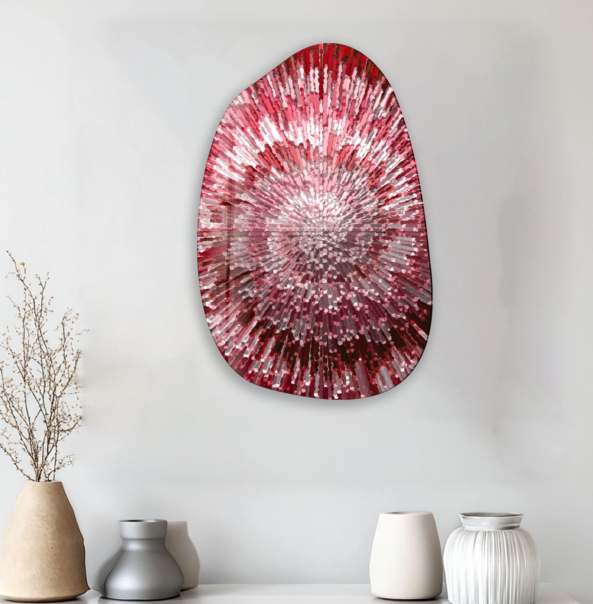 Abstract Red Lines Aesthetic Glass Wall Art - Modern Home Decor for Living Room, Bedroom & Office - Shatterproof Tempered Glass Hanging Artwork