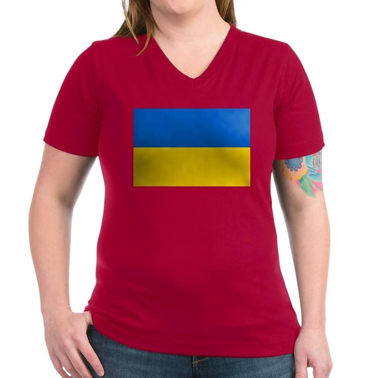 Ukraine Flag Women's Cotton V-Neck T-Shirt - Patriotic Apparel for Supporters, Casual Wear & Gift Ideas