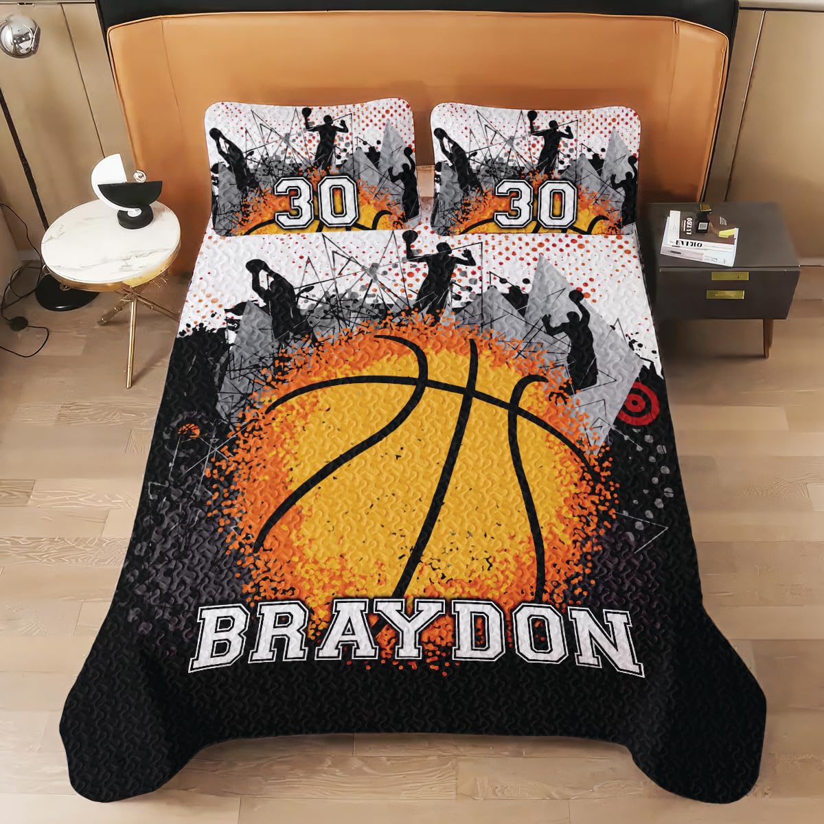 Personalized Basketball Quilt Set - King/Queen/Twin Size for Bedroom Decor & Gifts