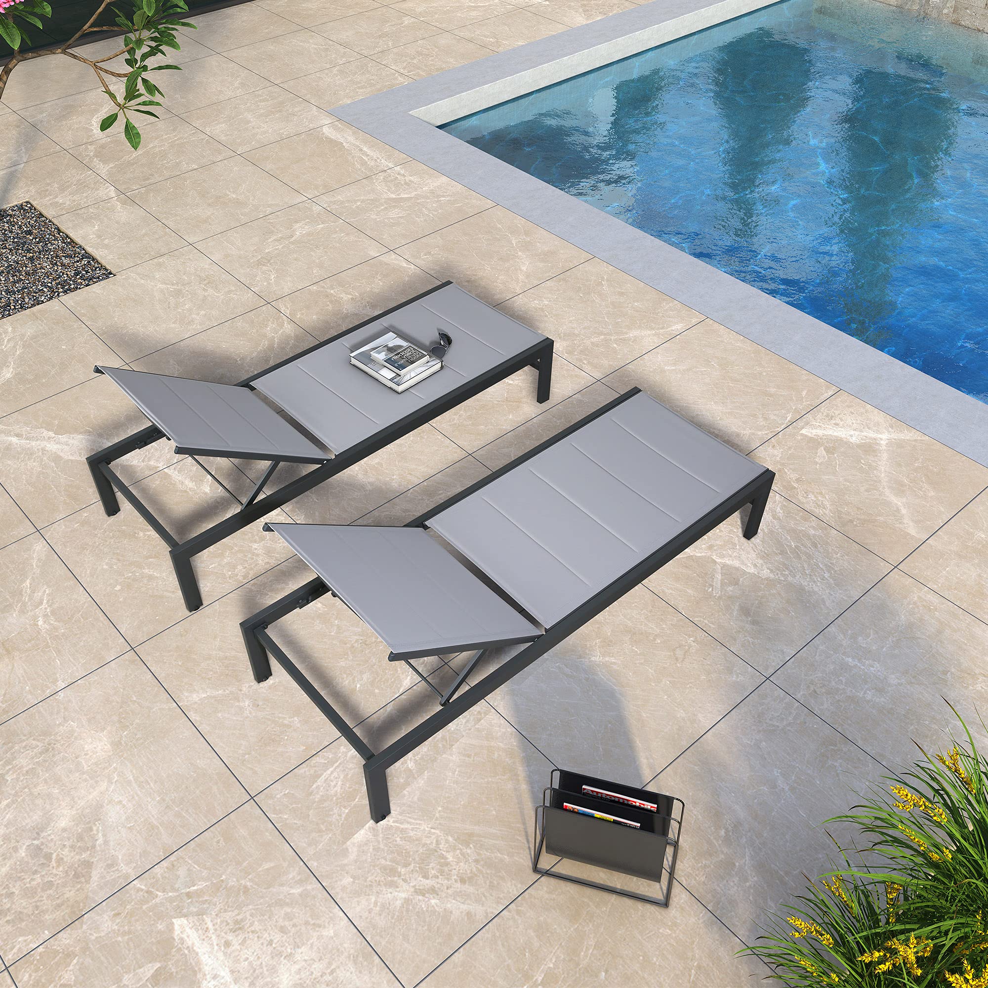 **Ulax Outdoor Chaise Lounge Chair Set of 2 - Light Grey Aluminum Patio Lounge with Wheels, Reclining Poolside & Beach Furniture for Backyard, Balcony, Deck - Perfect for Sunbathing & Relaxing**