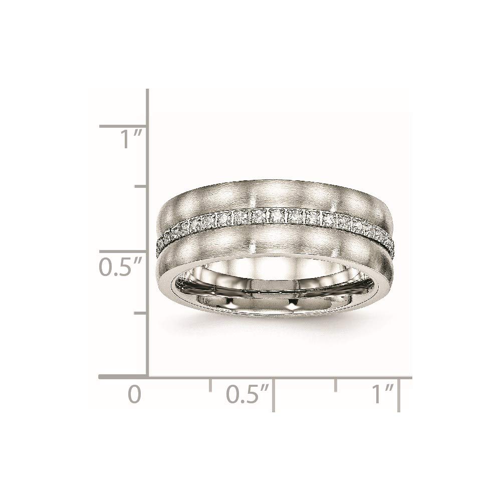Stainless Steel Brushed & Polished Cubic Zirconia Ring for Women - Elegant Fine Jewelry Gift for Her (Size 7) - Perfect for Anniversaries, Birthdays & Special Occasions