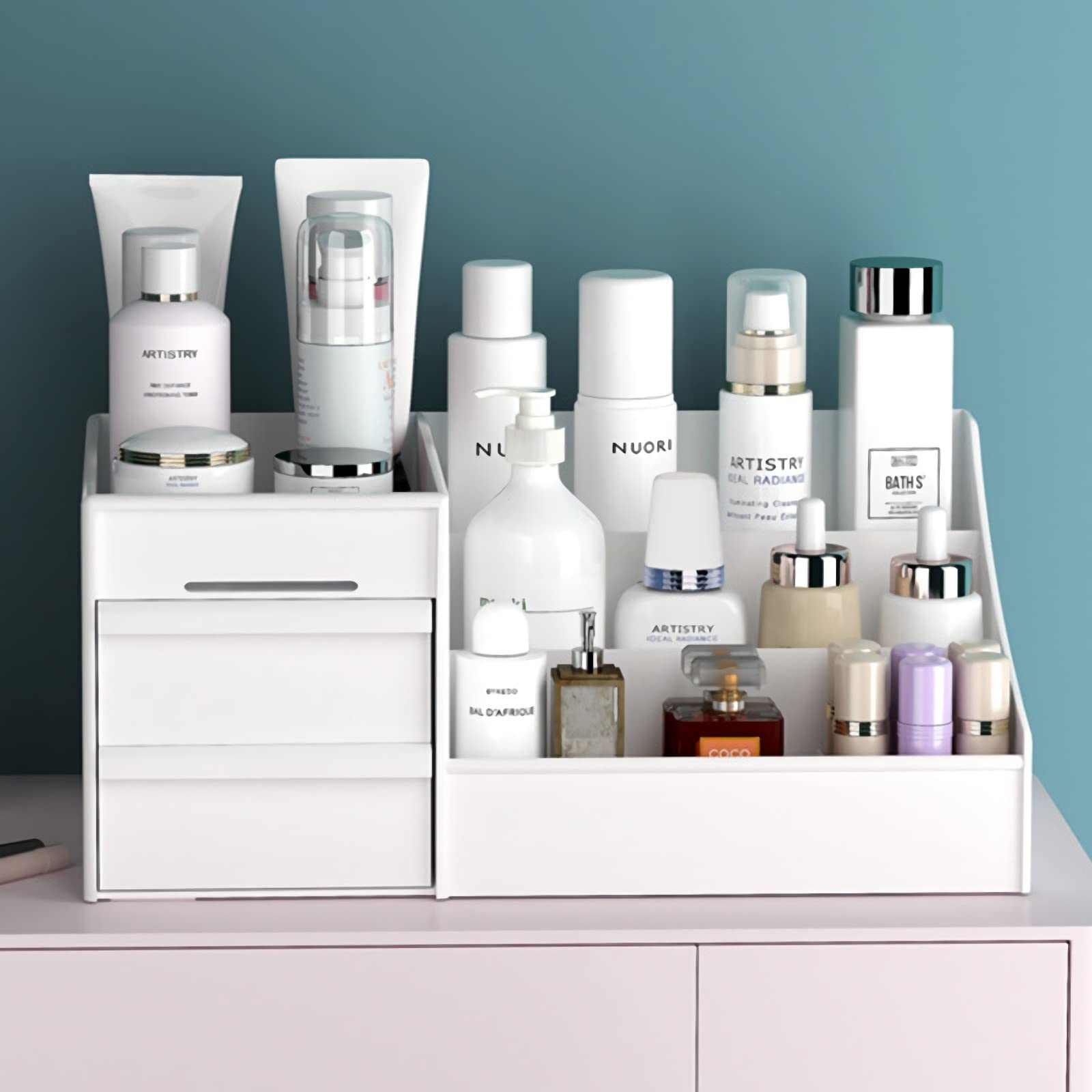 Vanity Makeup Organizer with Drawers - Countertop Cosmetic Storage for Lipstick, Brushes, Eyeshadow & Jewelry | Bathroom & Dressing Table Skincare Organizer for Lotions, Nail Polish & Beauty Accessories | Perfect for Home Vanity, Bedroom Decor & Gift Ideas