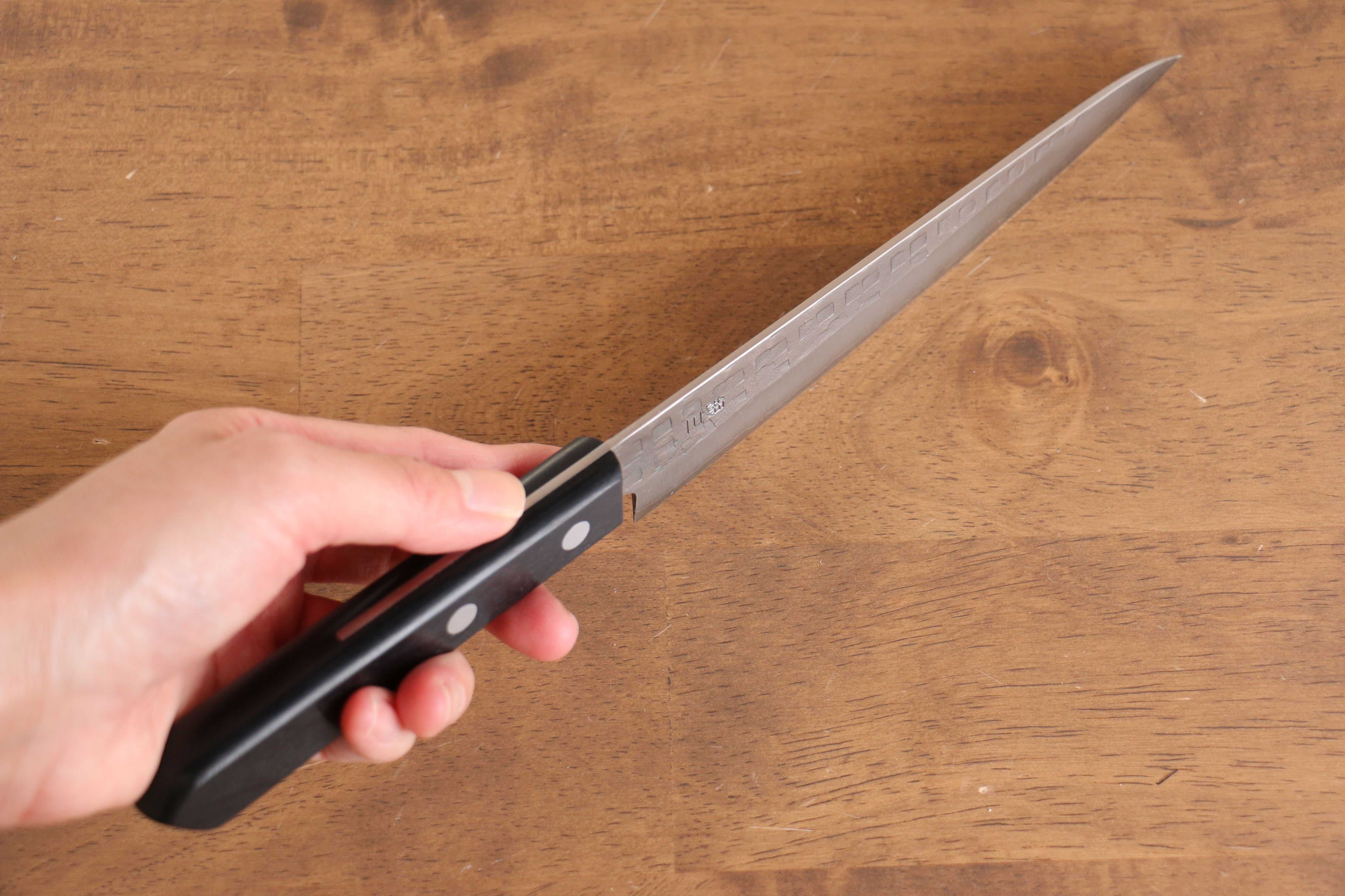 Nao Yamamoto 160mm Silver Steel No.3 Hammered Petty Utility Knife with Black Pakka Wood Handle - Perfect for Slicing, Chopping, and Precision Kitchen Tasks